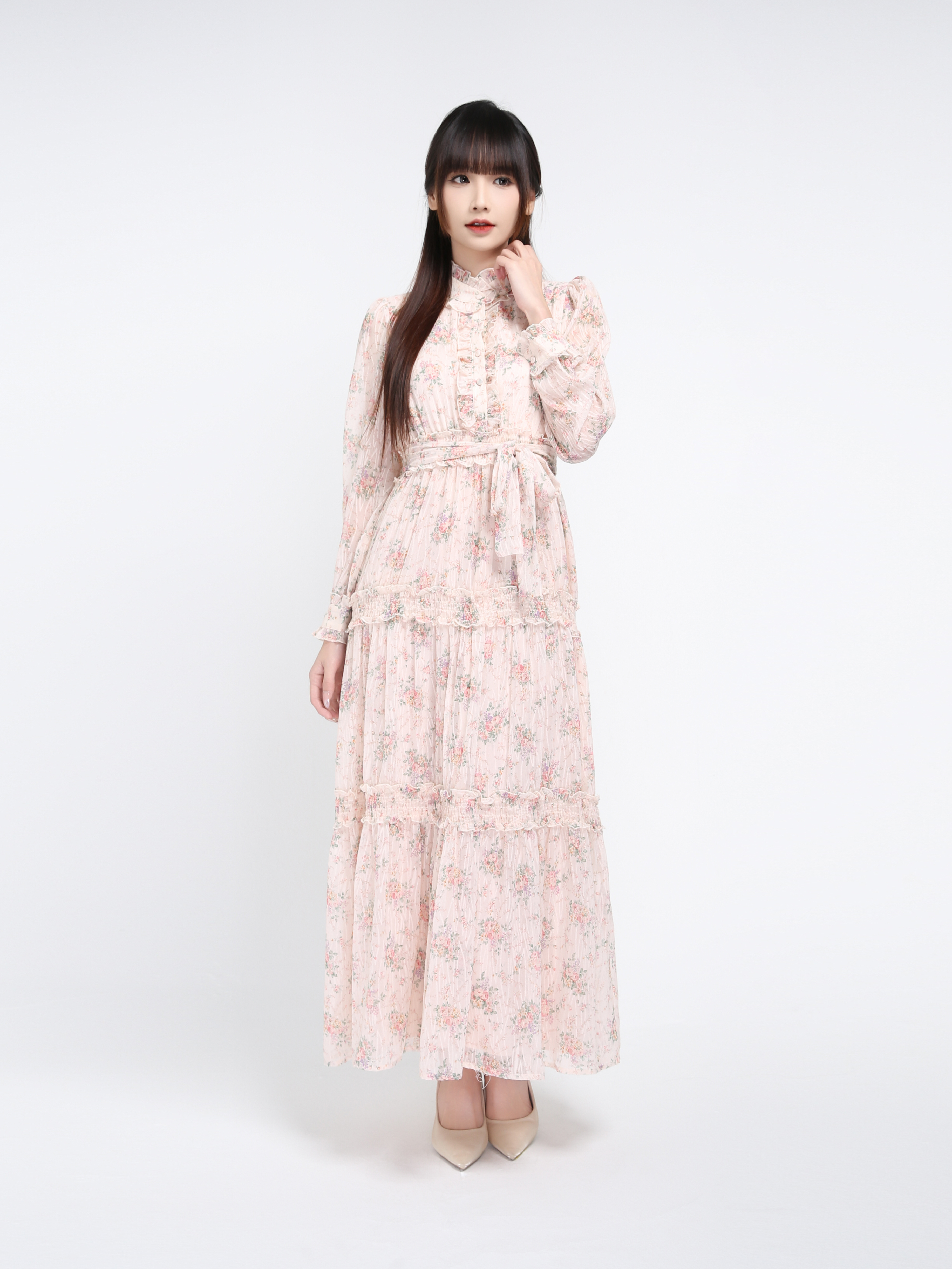 Long Sleeve Front Button Dress 39352