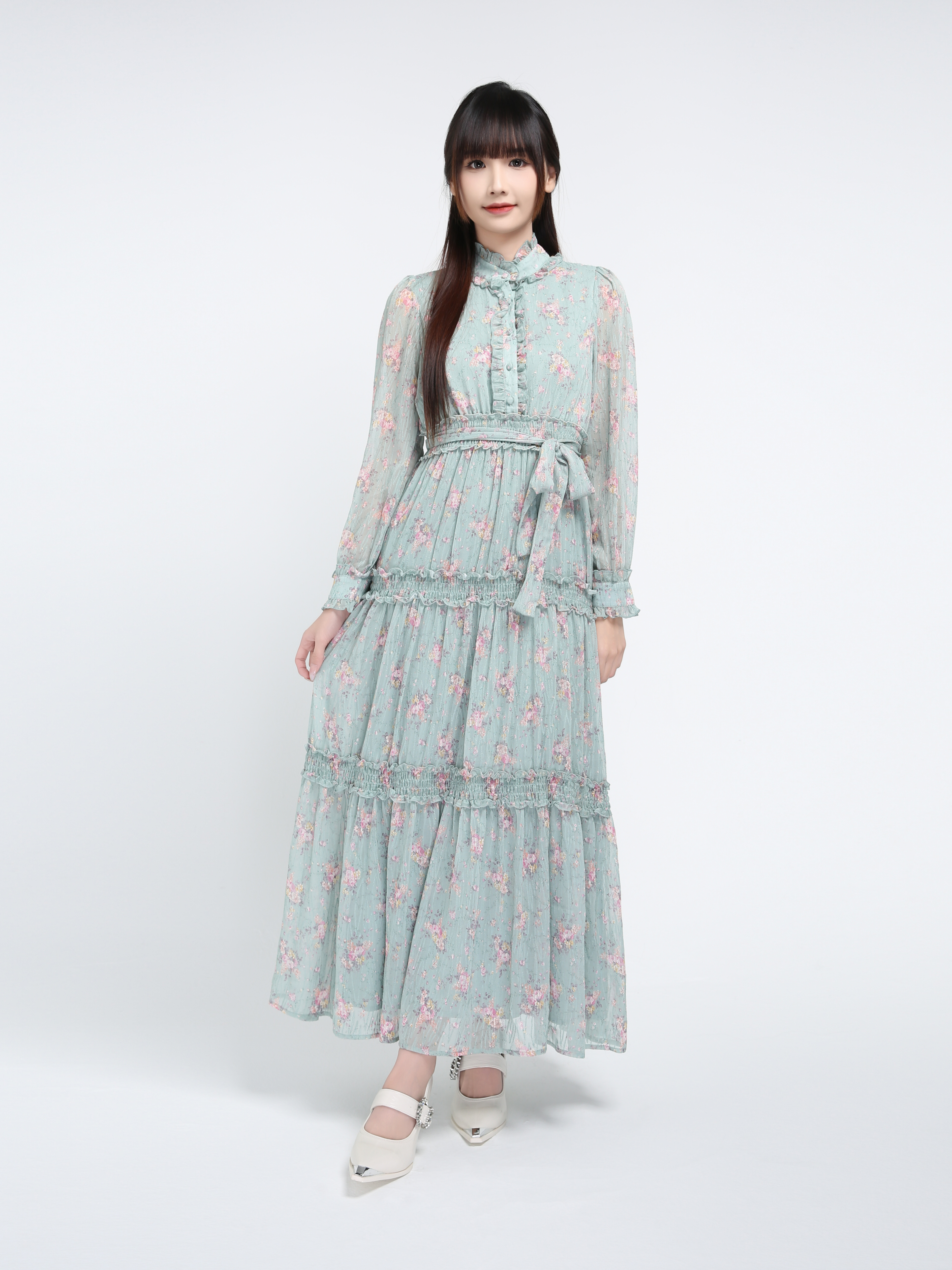 Long Sleeve Front Button Dress 39352