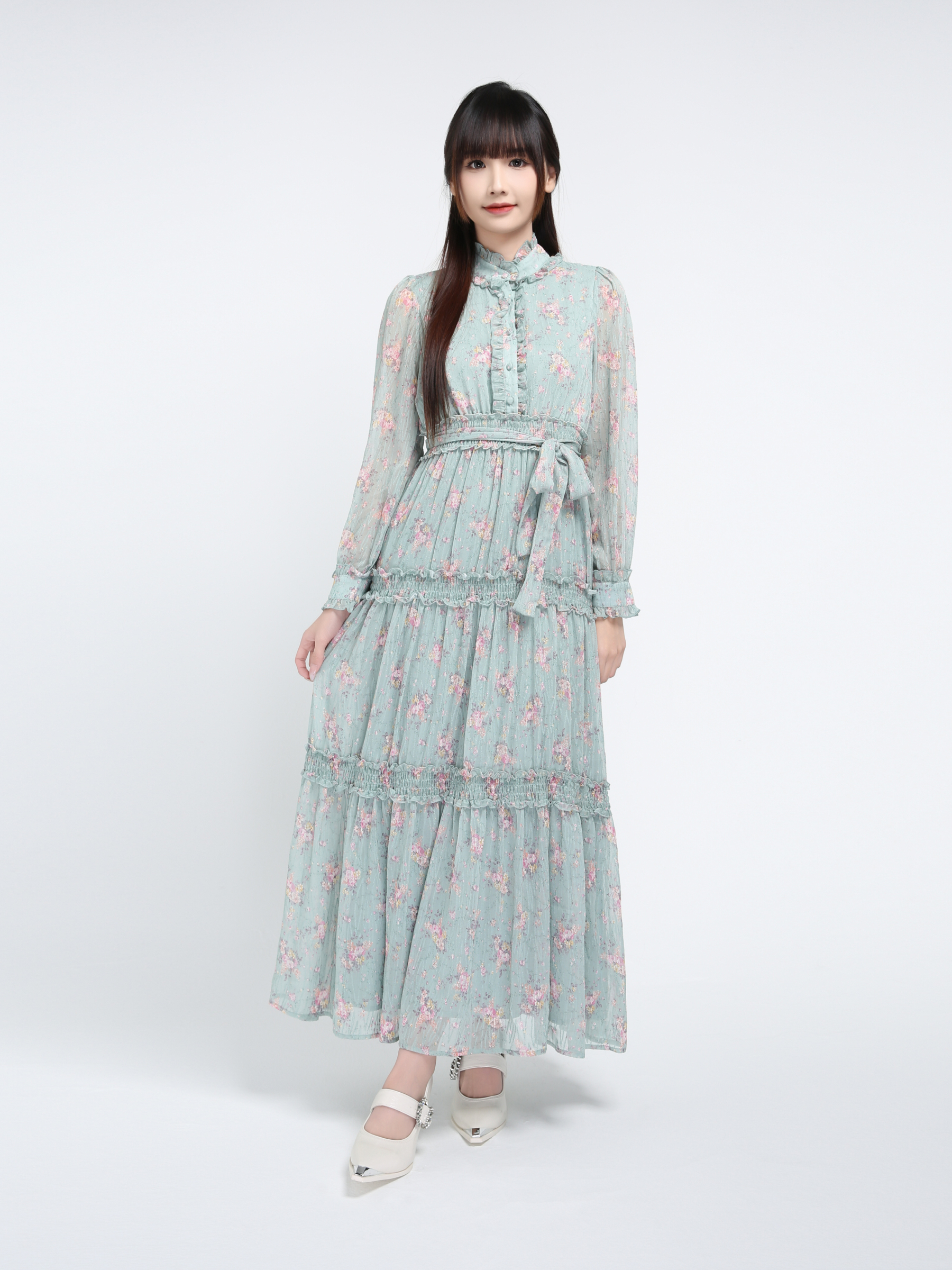 Long Sleeve Front Button Dress 39352