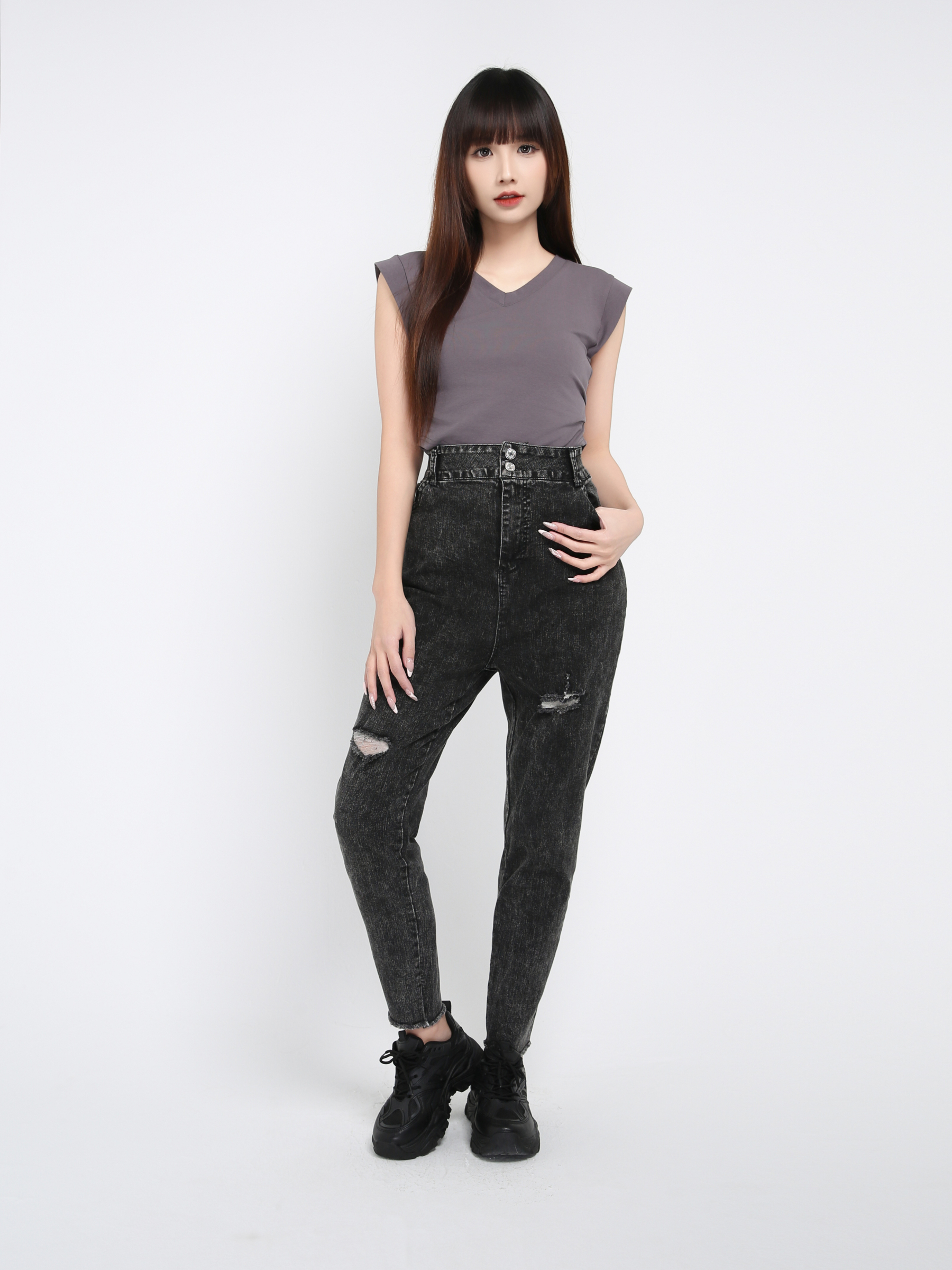 Denim High Waist Side Pocket Long Pant 39380