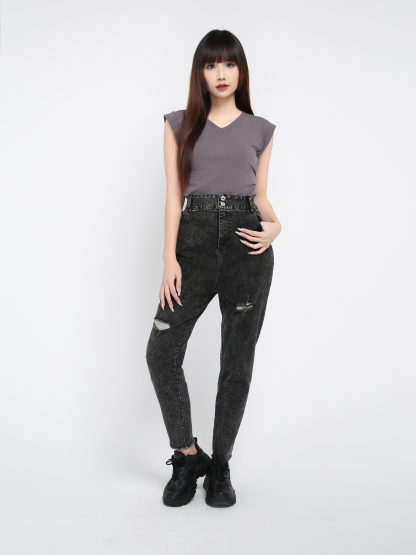 Denim High Waist Side Pocket Long Pant 39380