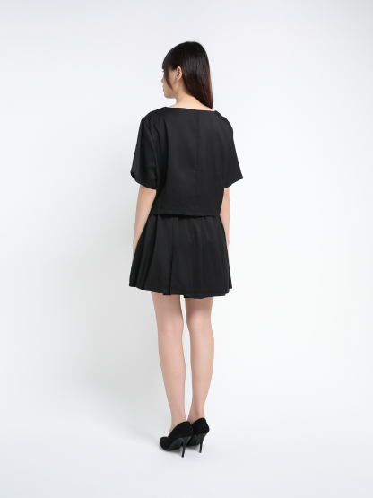 Short Sleeve Front Button Top With Skirt Pant Set 39377