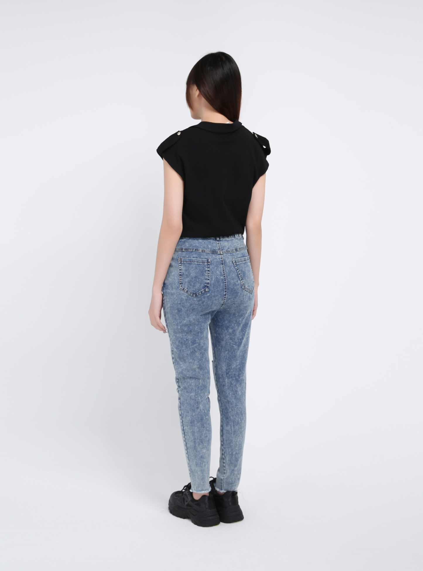 Denim High Waist Side Pocket Long Pant 39380