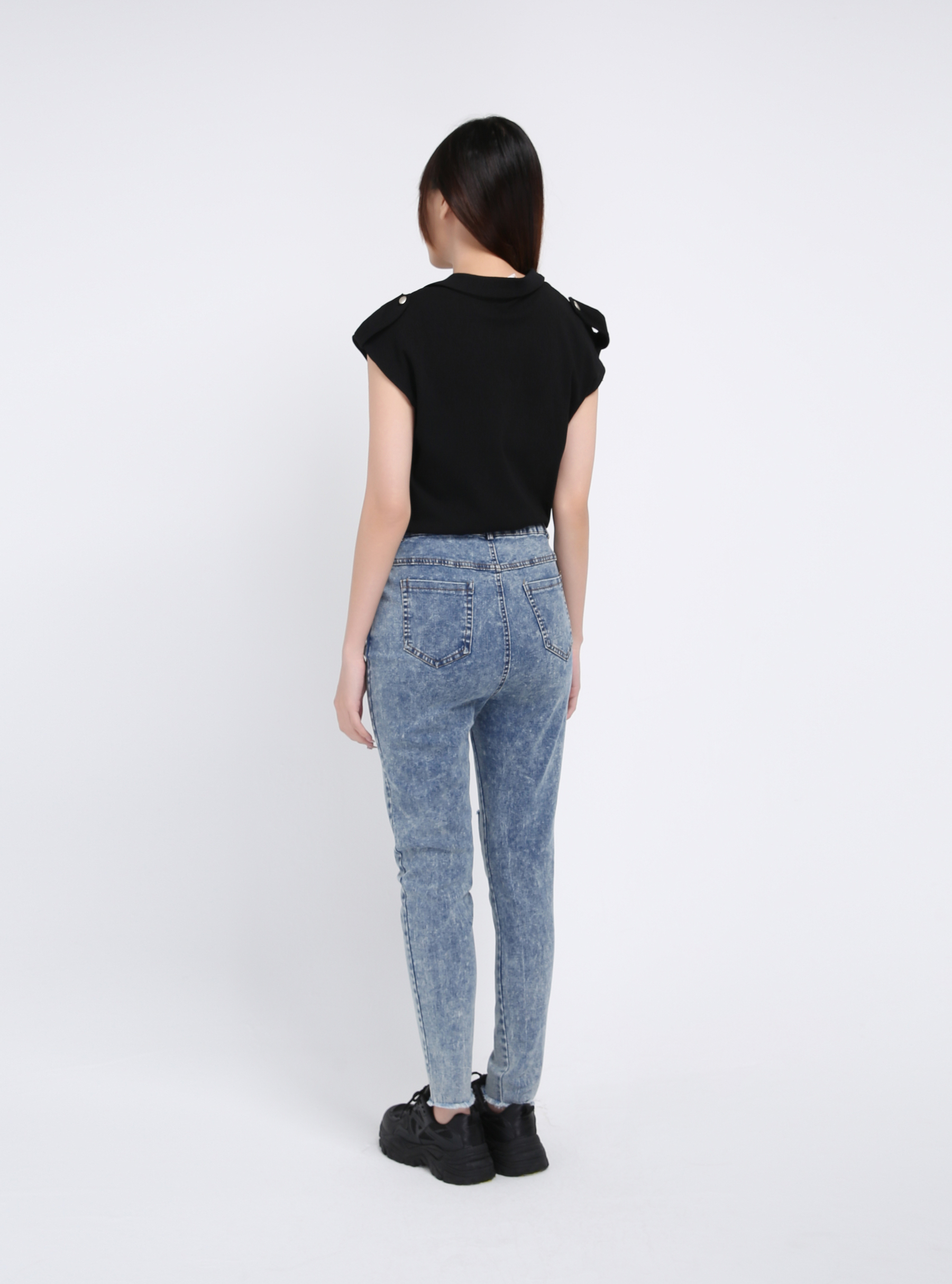 Denim High Waist Side Pocket Long Pant 39380
