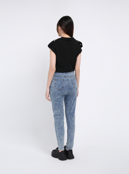 Denim High Waist Side Pocket Long Pant 39380