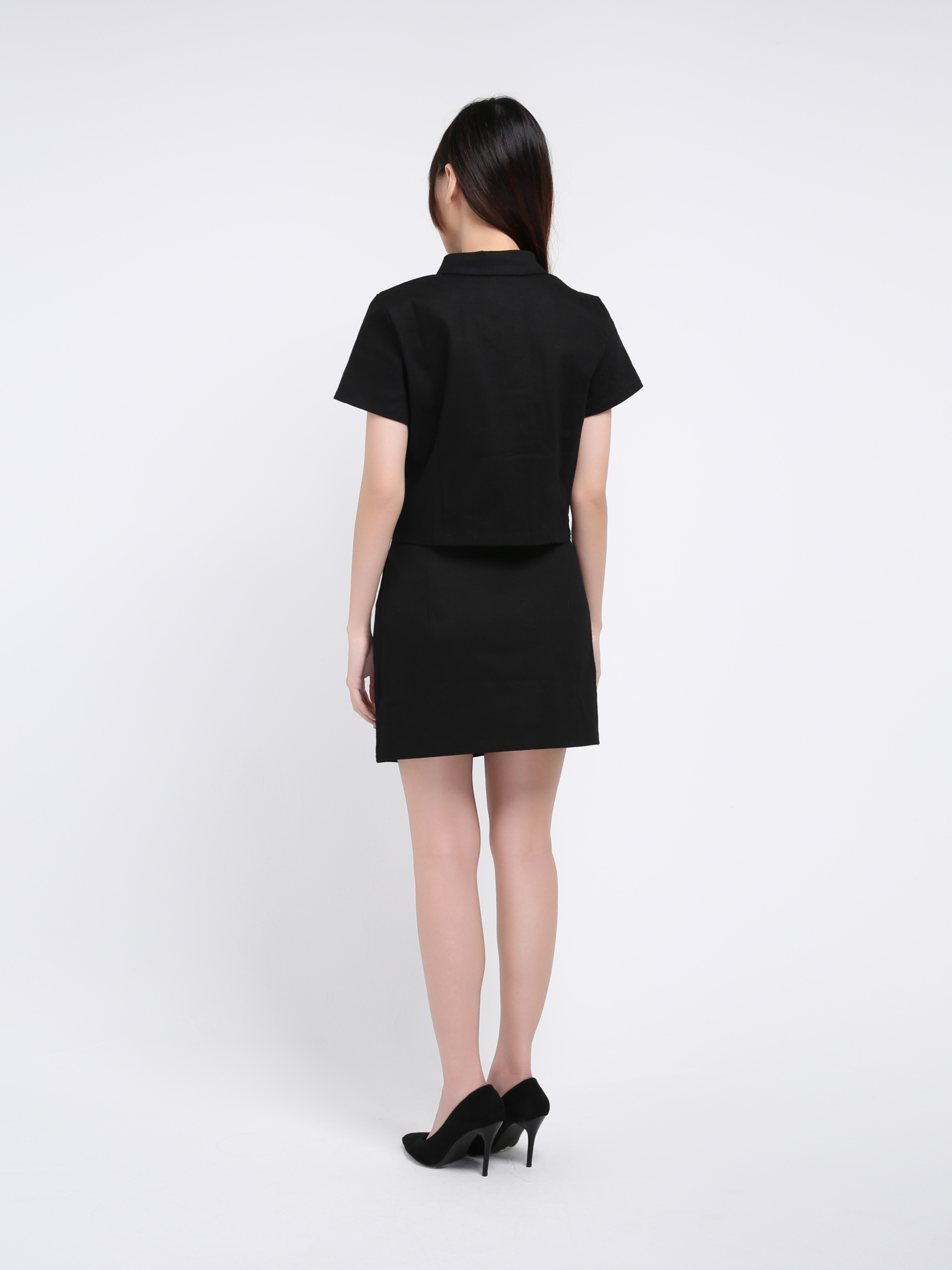 Short Sleeve Front Button Top With Skirt Pant Set 39393