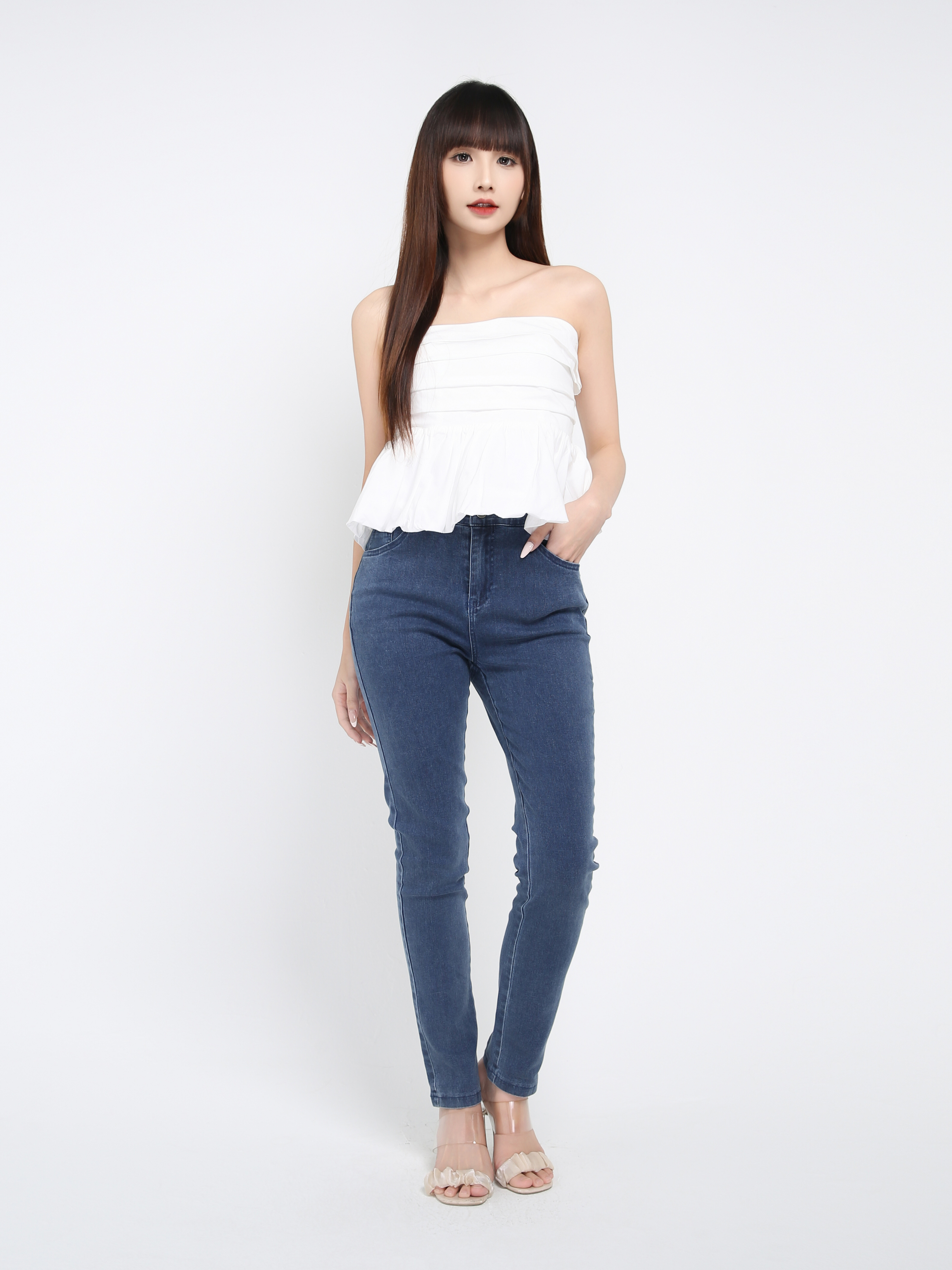 Denim High Waist Side Pocket Long Pant 39626