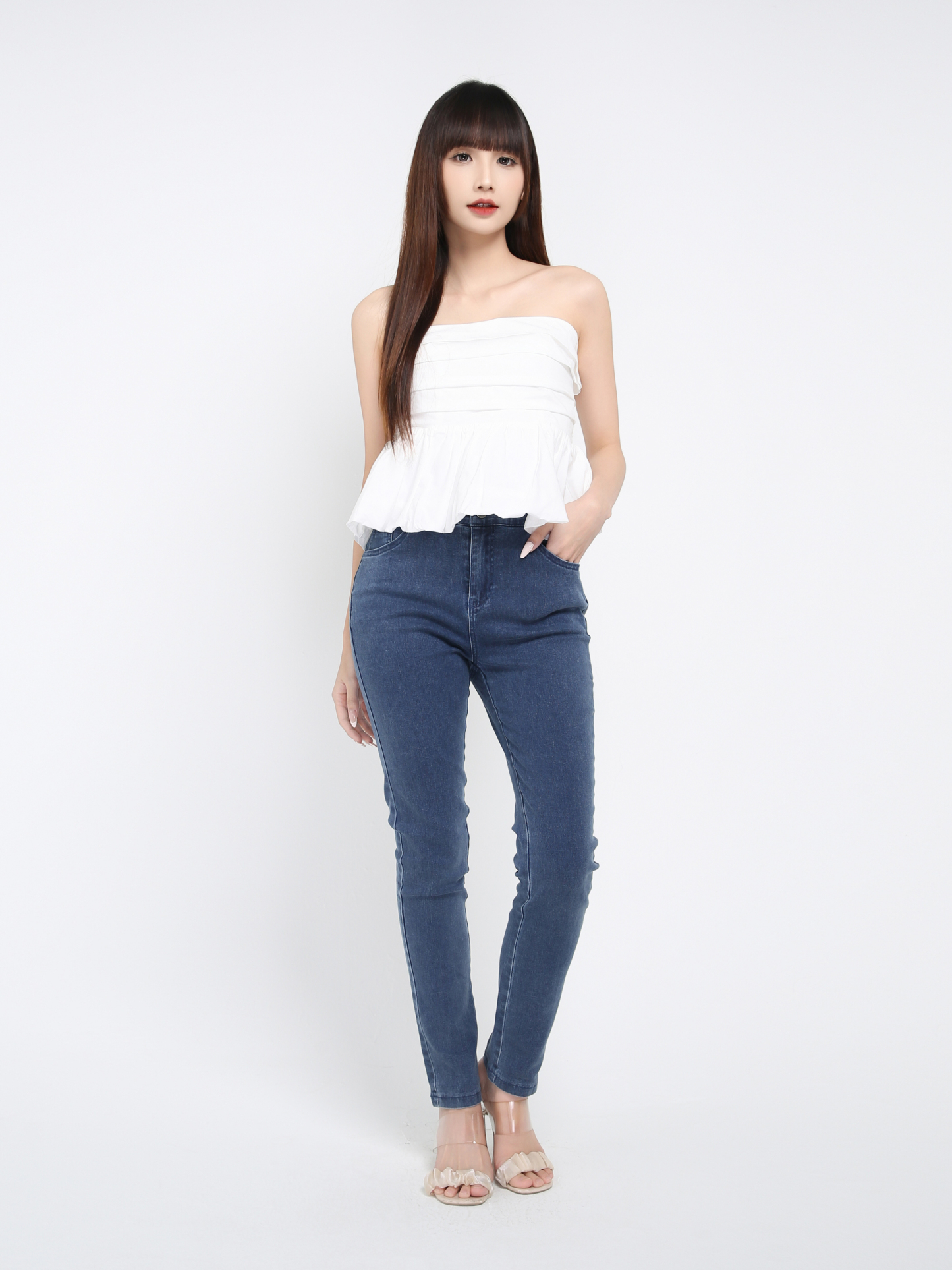 Denim High Waist Side Pocket Long Pant 39626
