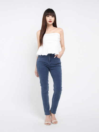 Denim High Waist Side Pocket Long Pant 39626