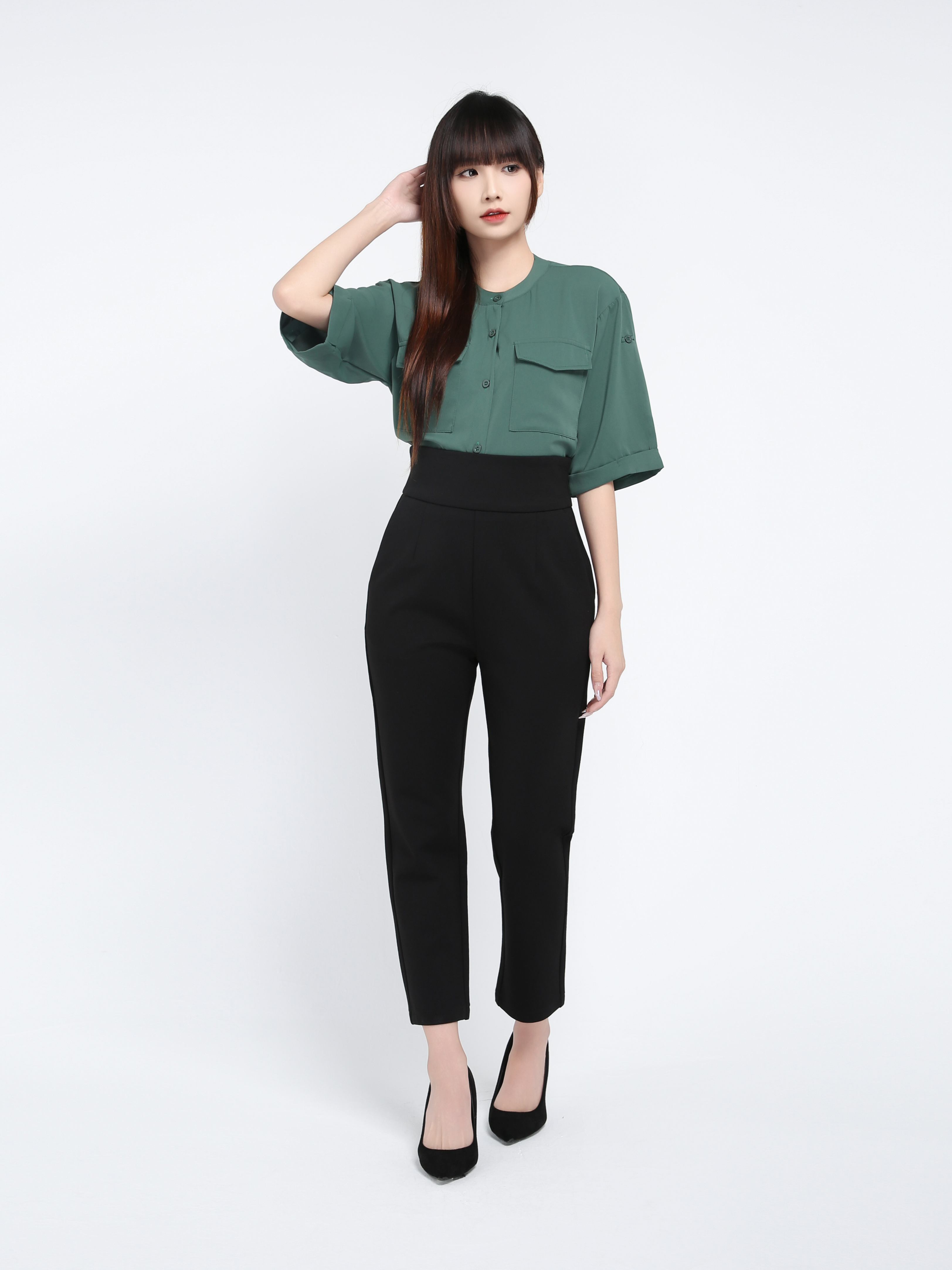 High Waist Side Pocket Long Pant 39358