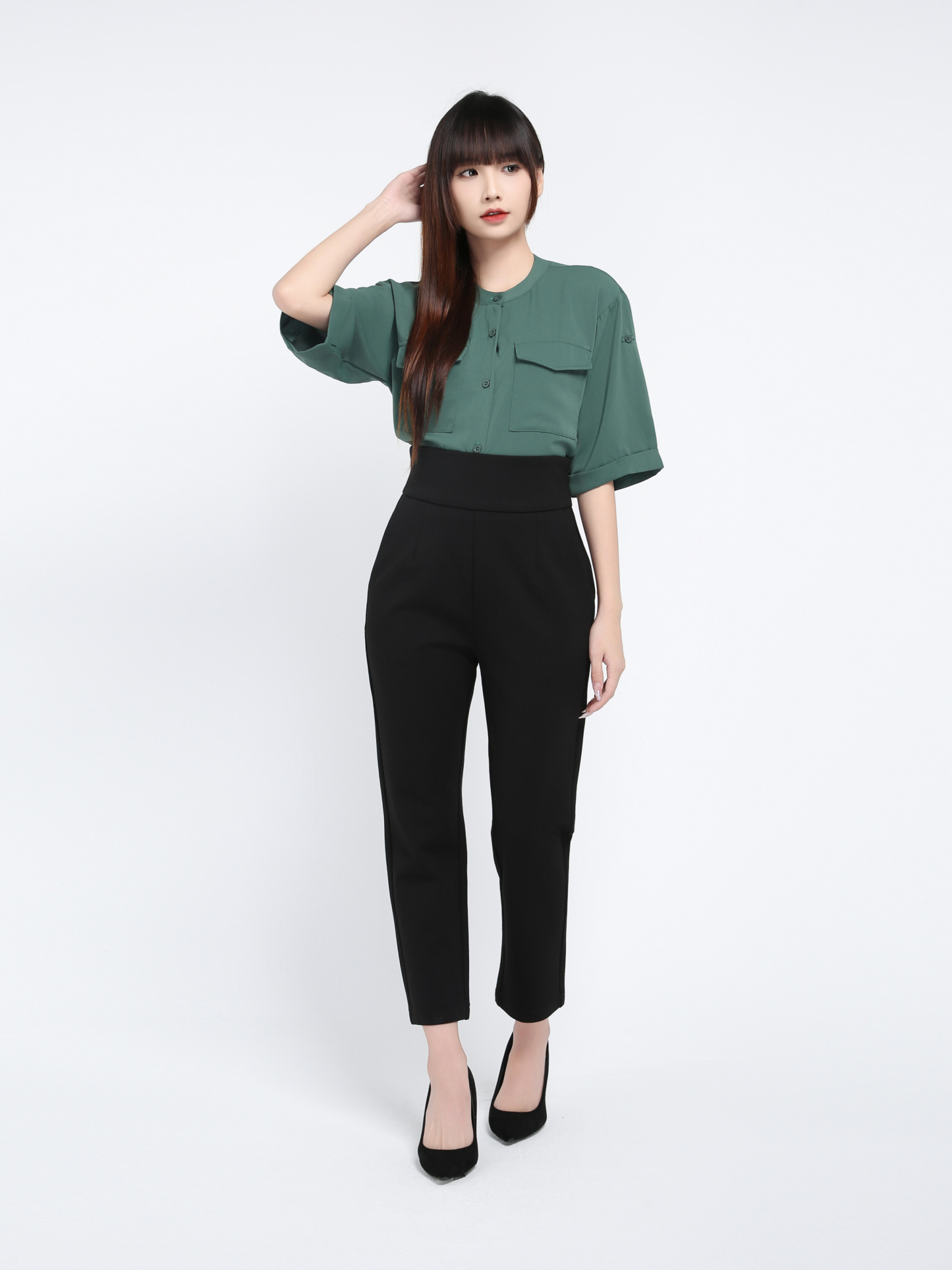 High Waist Side Pocket Long Pant 39358