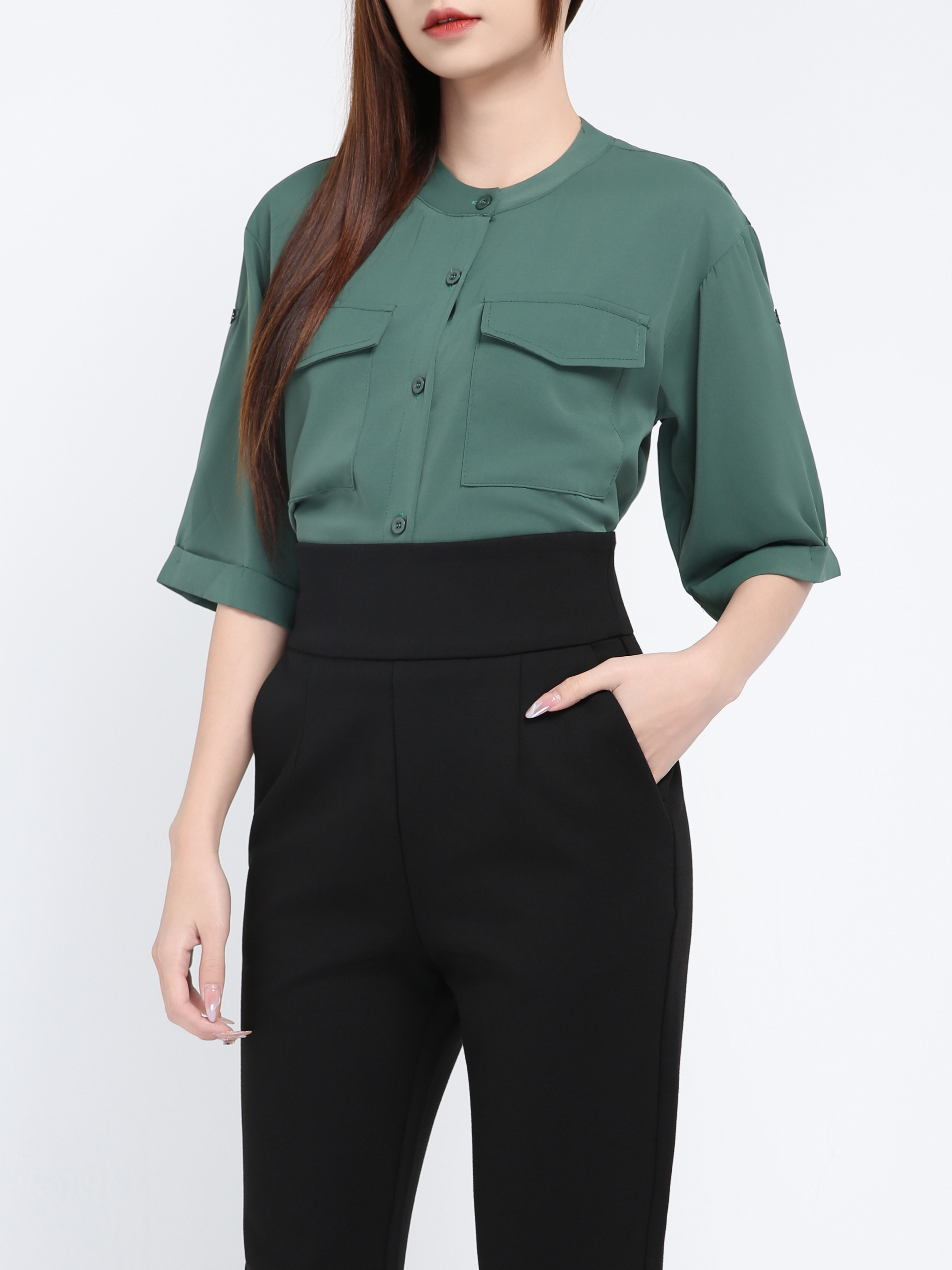 High Waist Side Pocket Long Pant 39358