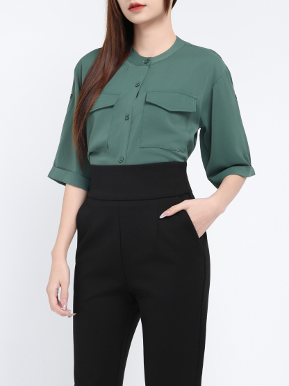 High Waist Side Pocket Long Pant 39358