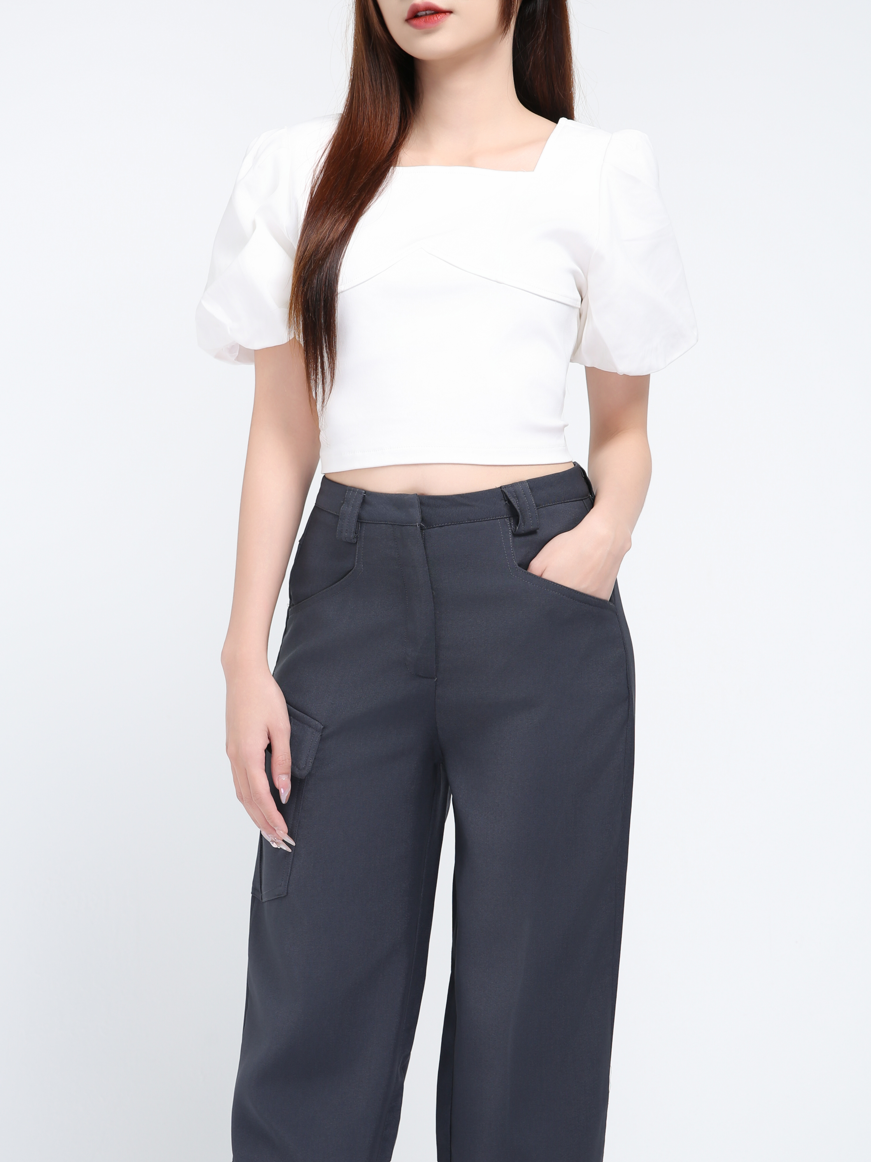 Side Pocket With Belt Long Pants 39767