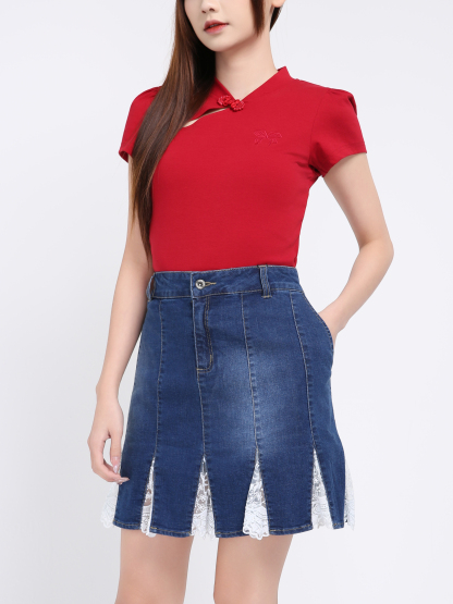 Denim With Lace Skirt 17596