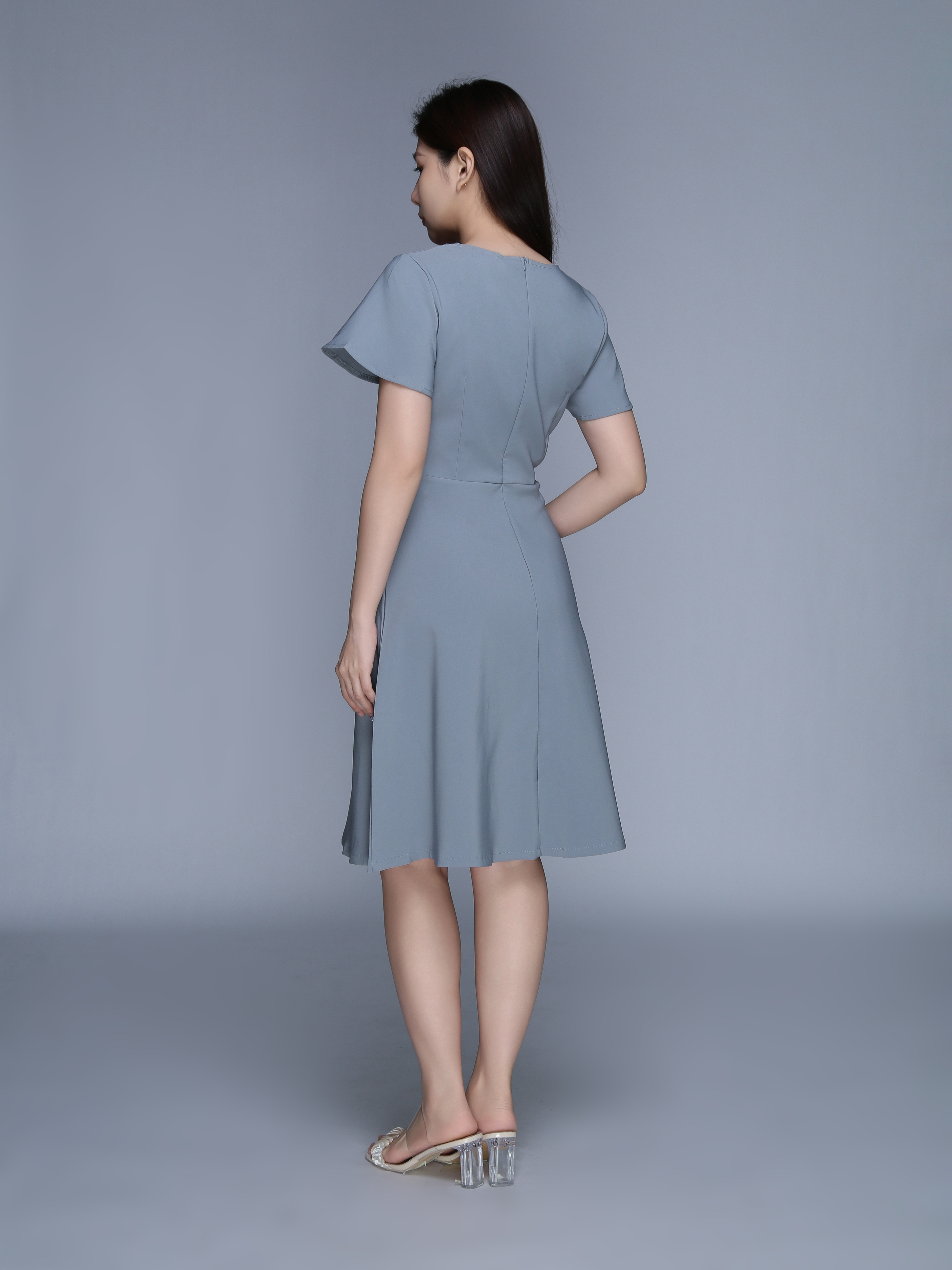 Short Sleeve Back Zip Dress 39556