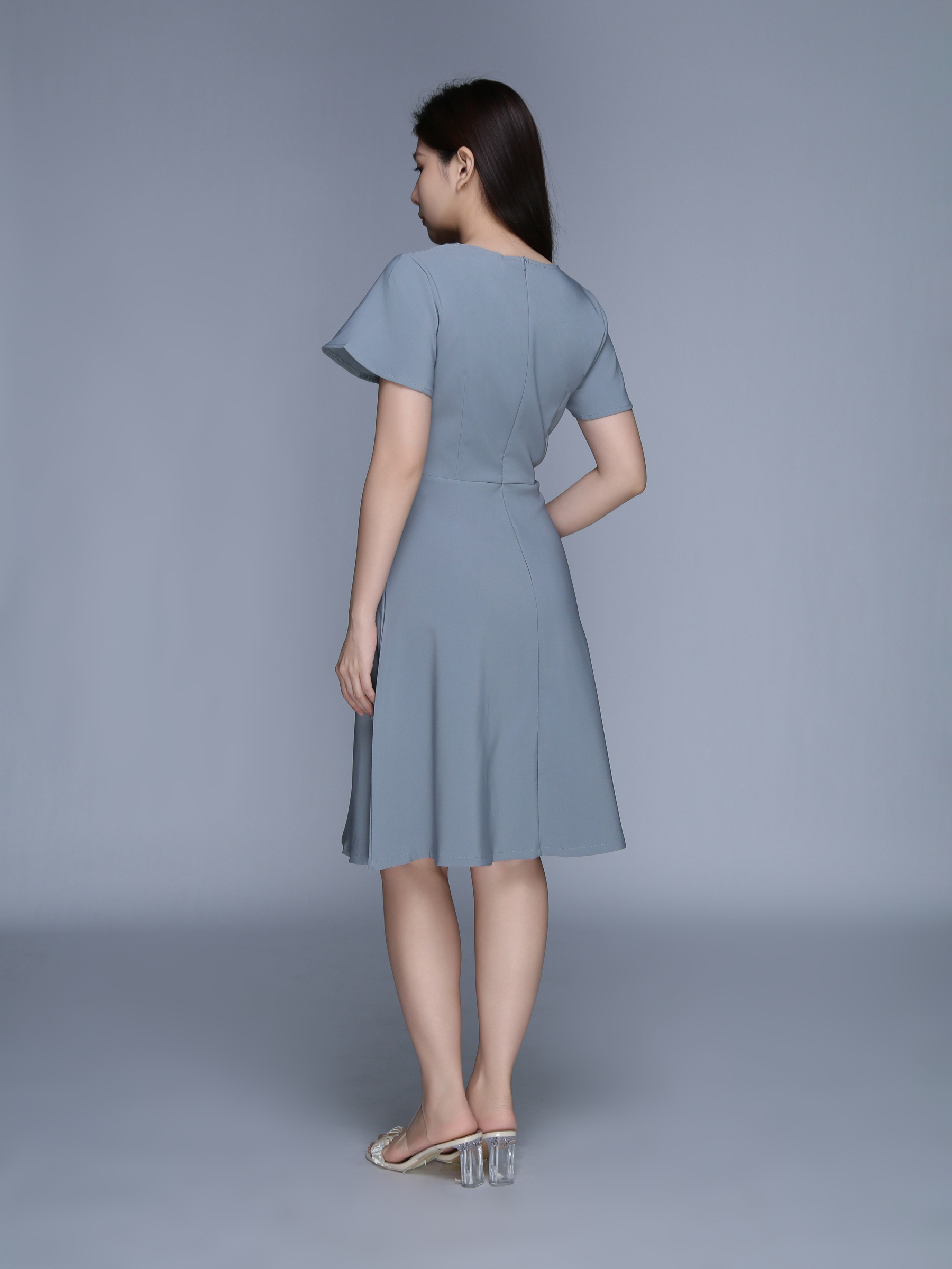 Short Sleeve Back Zip Dress 39556