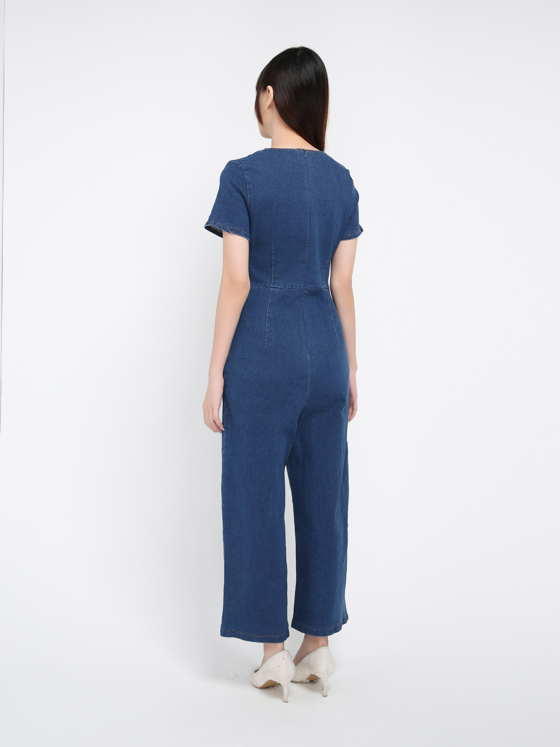Denim Short Sleeve Back Zip Jumpsuit 39557