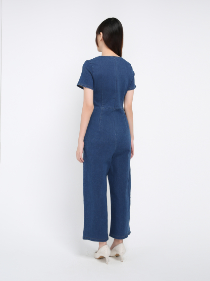 Denim Short Sleeve Back Zip Jumpsuit 39557