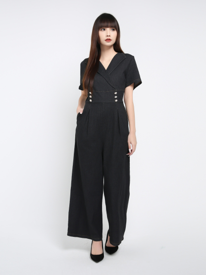 Denim Short Sleeve Back Zip Jumpsuit 39557