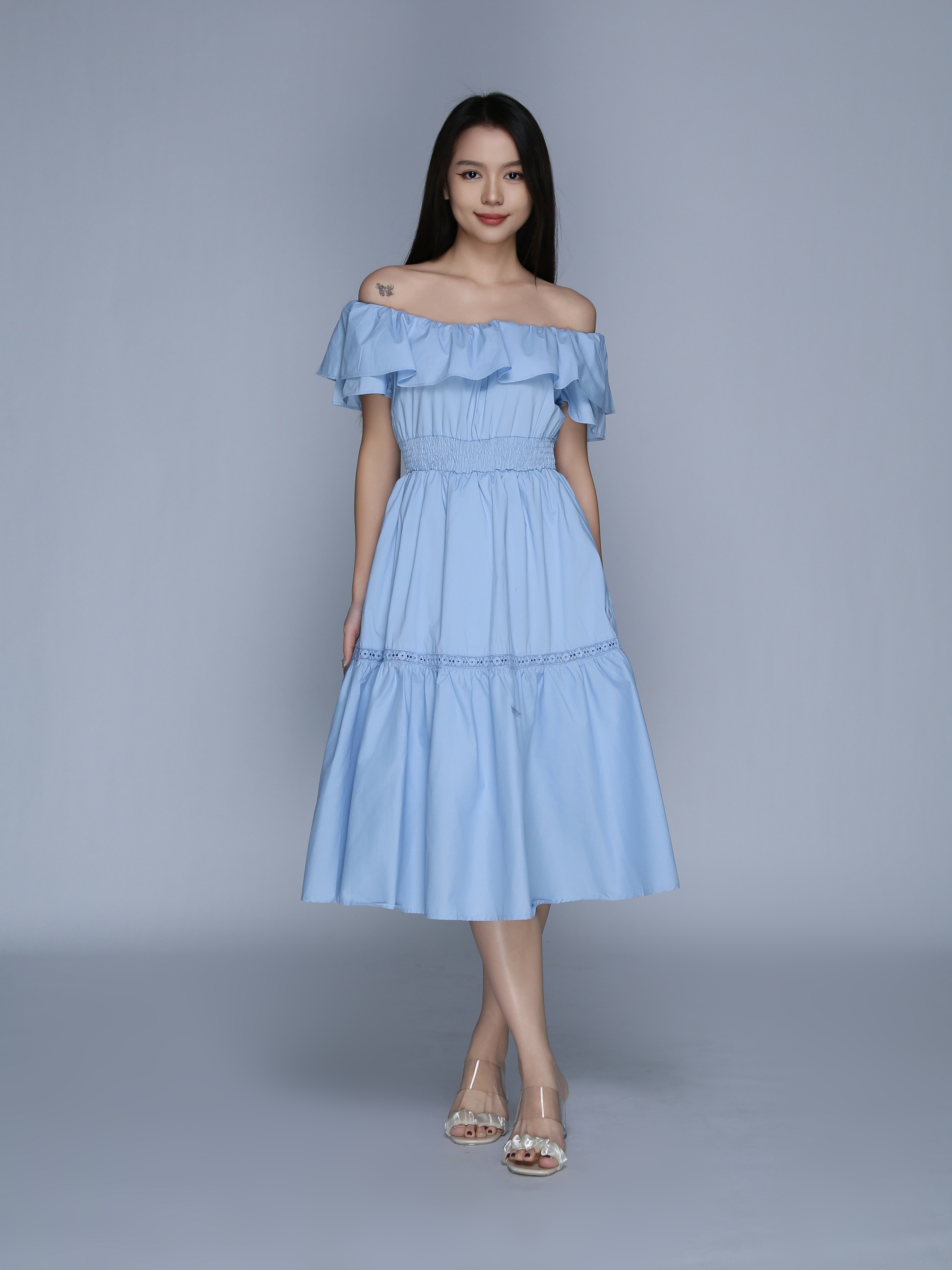 Off Shoulder Pleated Dress 39568