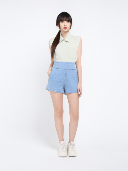 Denim High Waist Back Zip Side Pocket Short Pant 39583