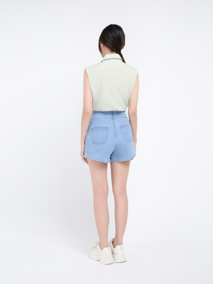 Denim High Waist Back Zip Side Pocket Short Pant 39583