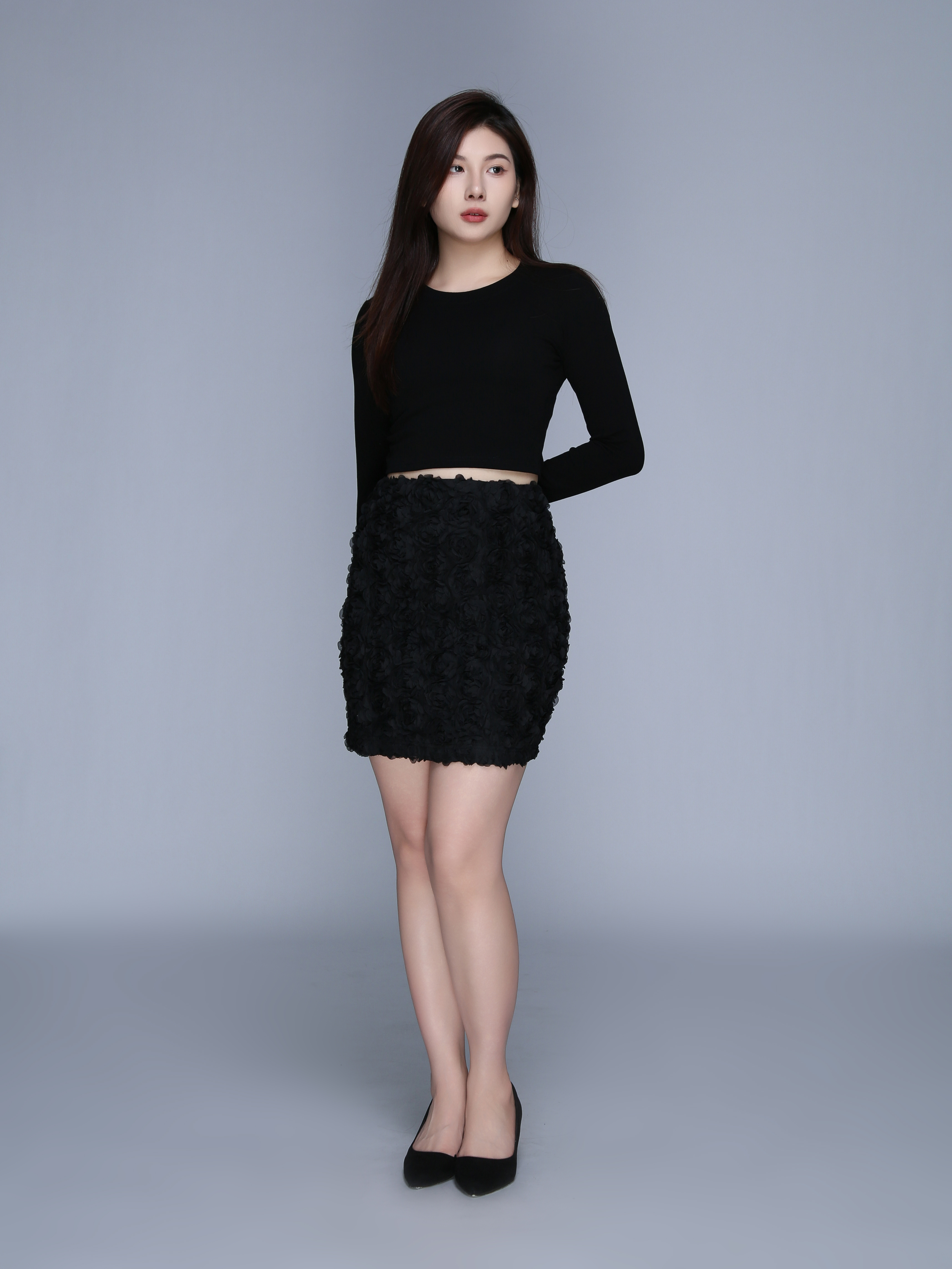 Long Sleeve Top With Flower Skirt Set 39588