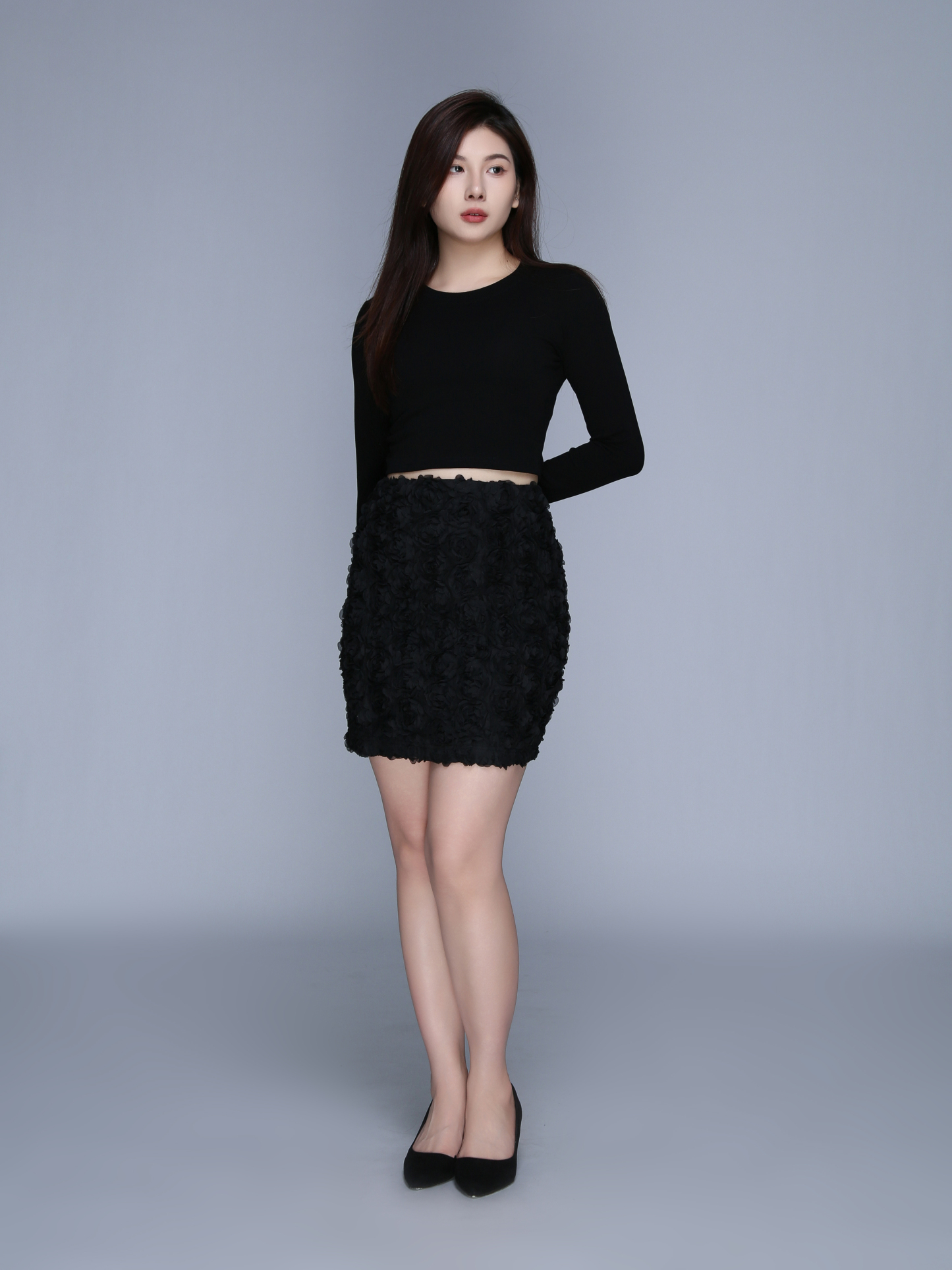 Long Sleeve Top With Flower Skirt Set 39588