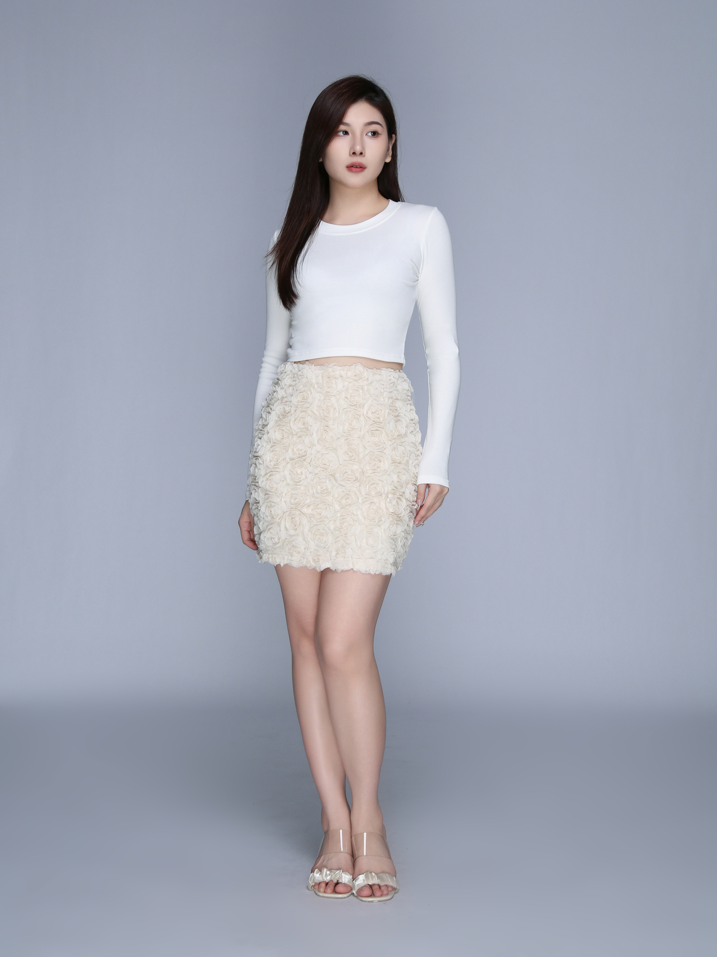 Long Sleeve Top With Flower Skirt Set 39588