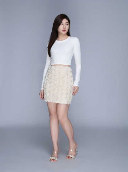 Long Sleeve Top With Flower Skirt Set 39588