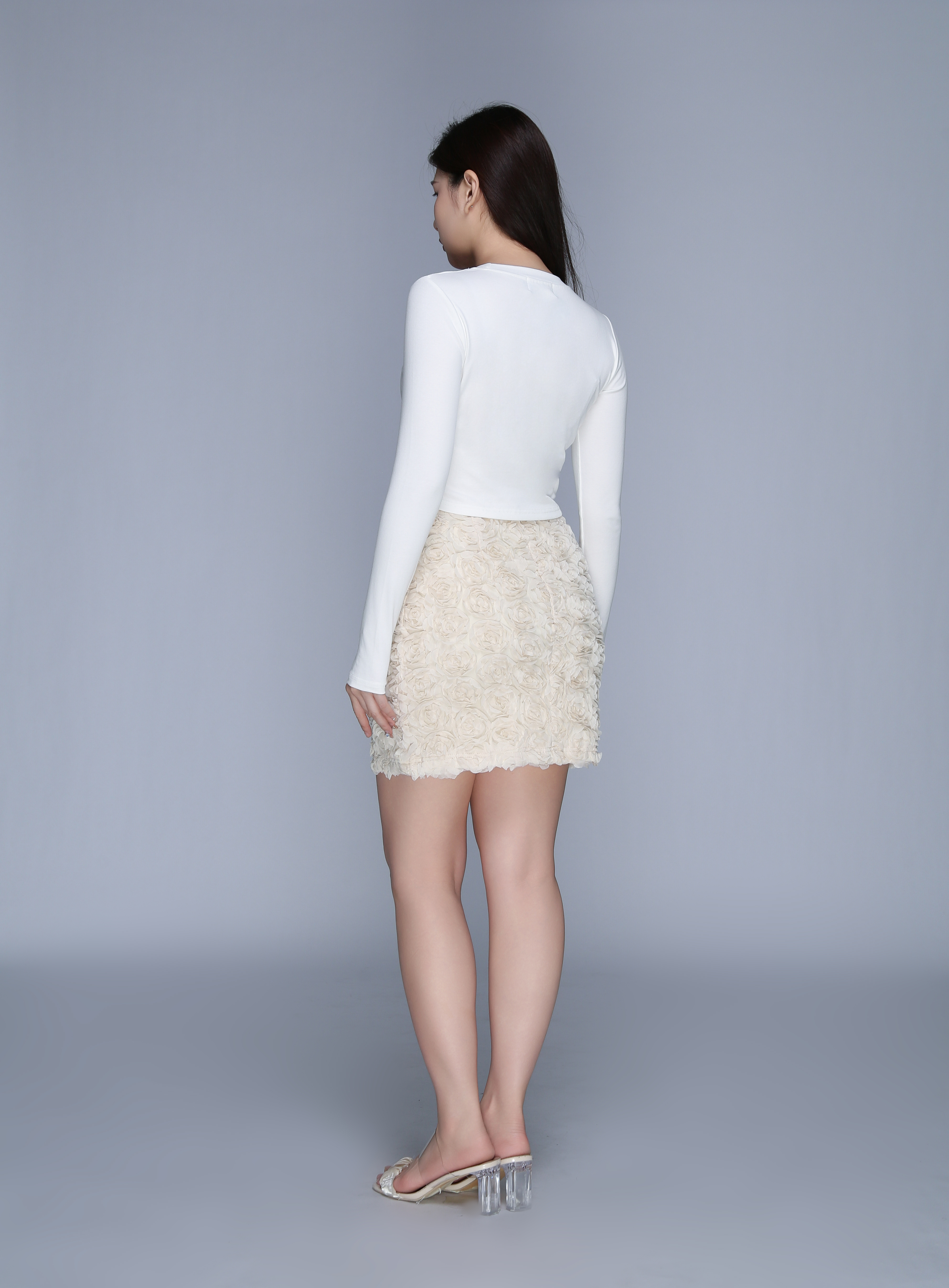 Long Sleeve Top With Flower Skirt Set 39588