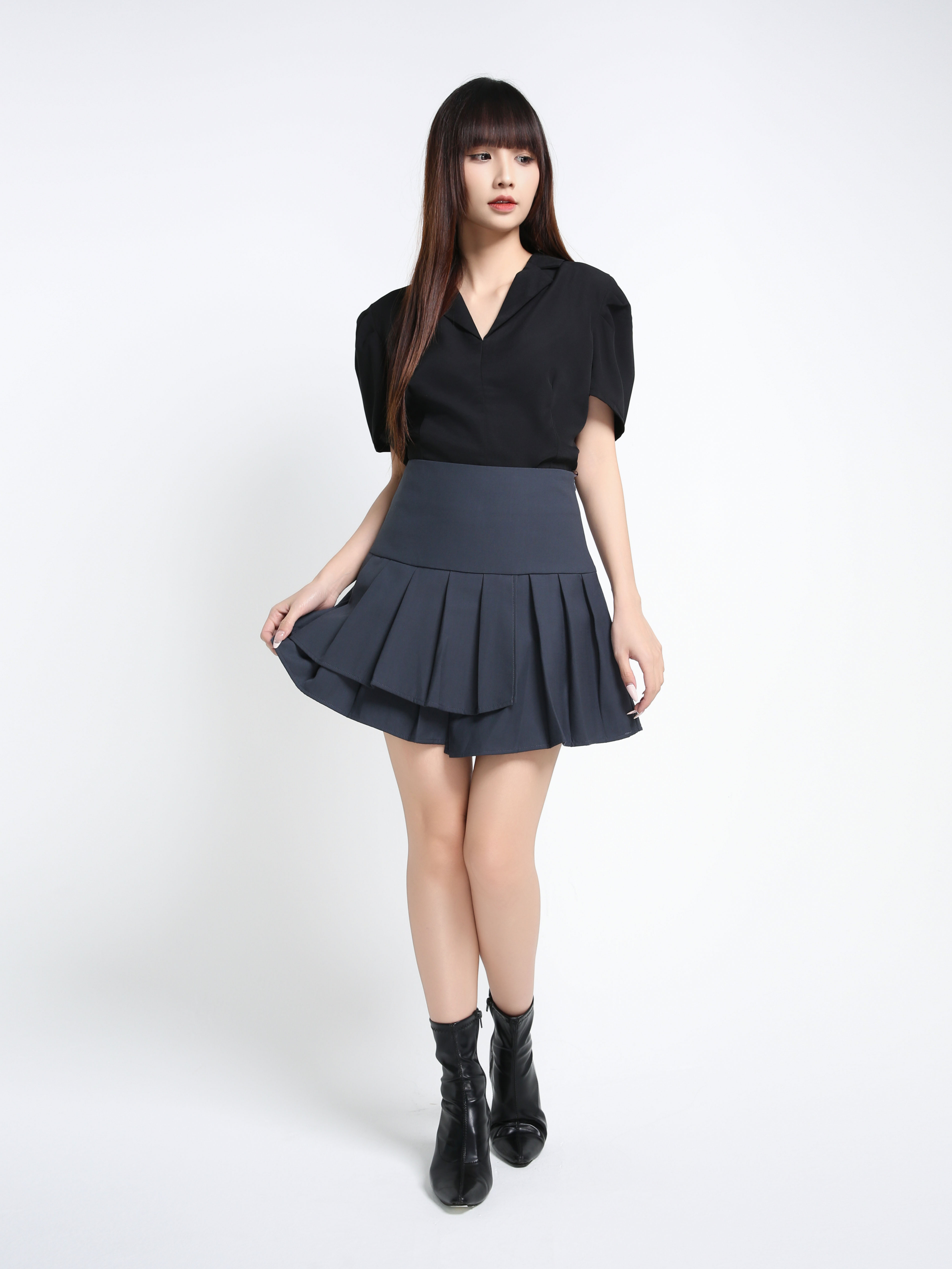 Side Zip Pleated Skirt Pant 39357