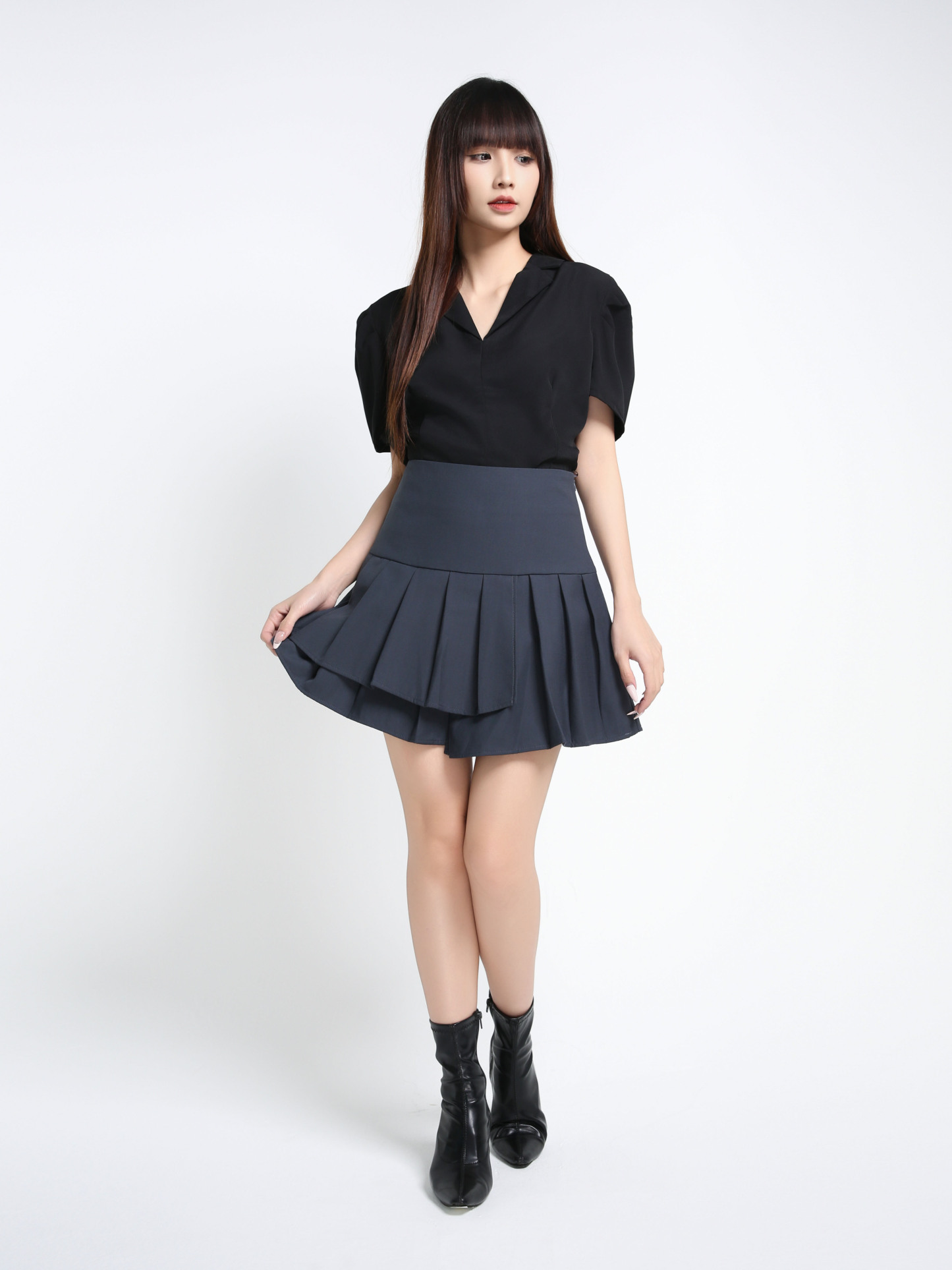 Side Zip Pleated Skirt Pant 39357