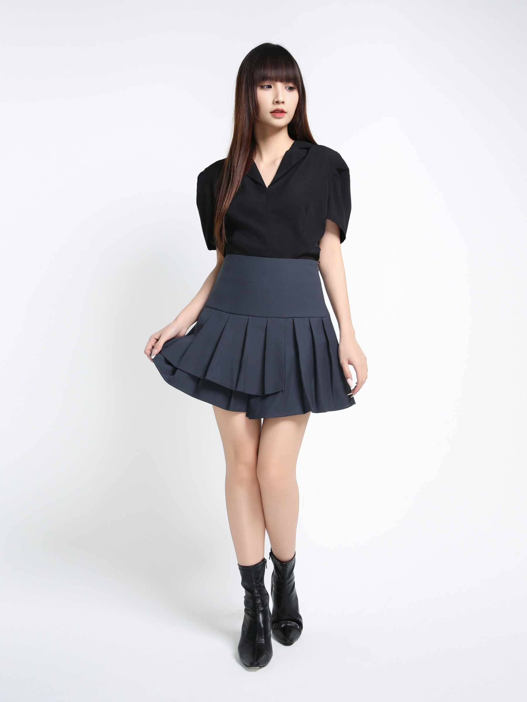 Side Zip Pleated Skirt Pant 39357