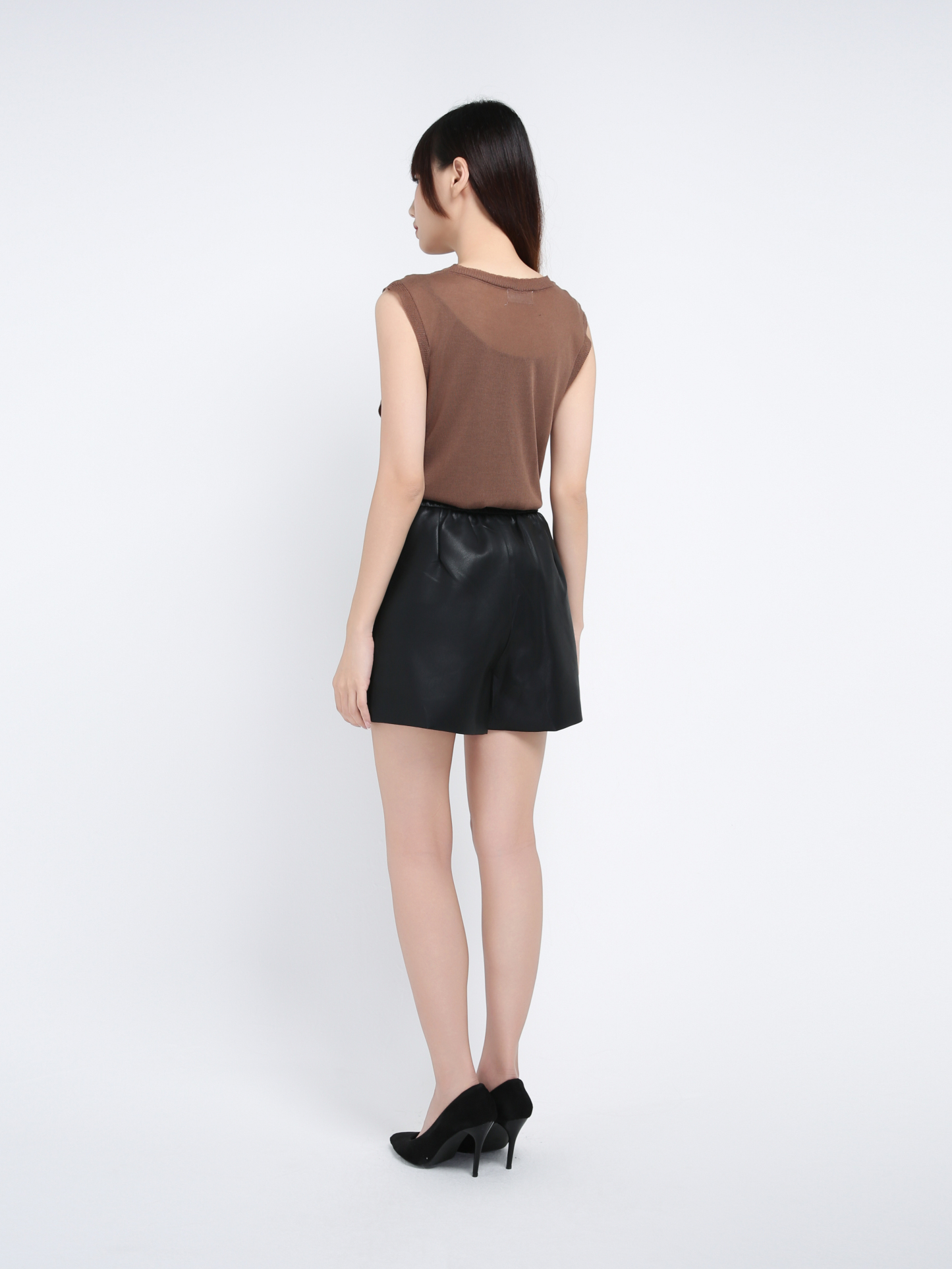High Waist Leather Short Pants 39601