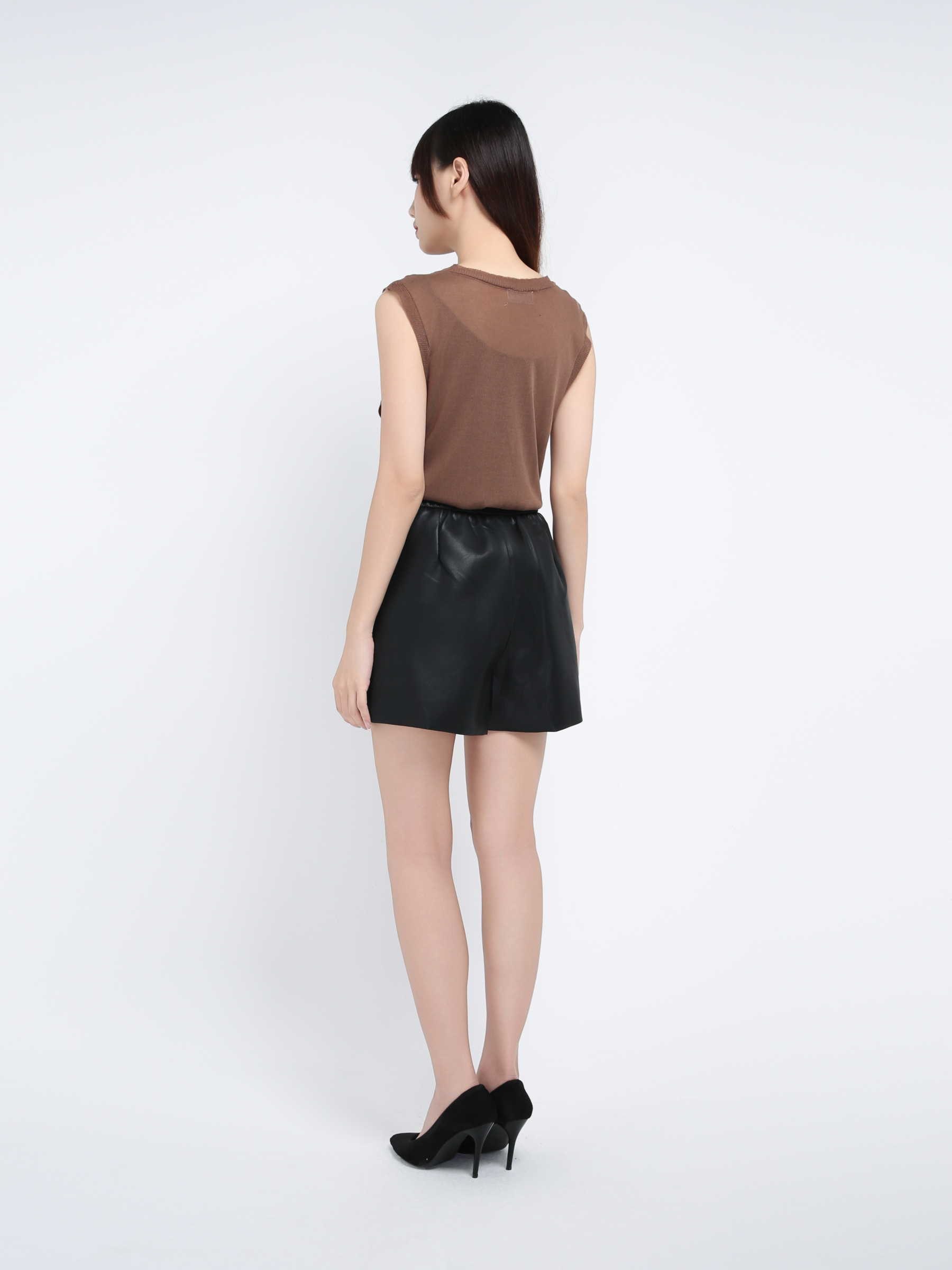 High Waist Leather Short Pants 39601