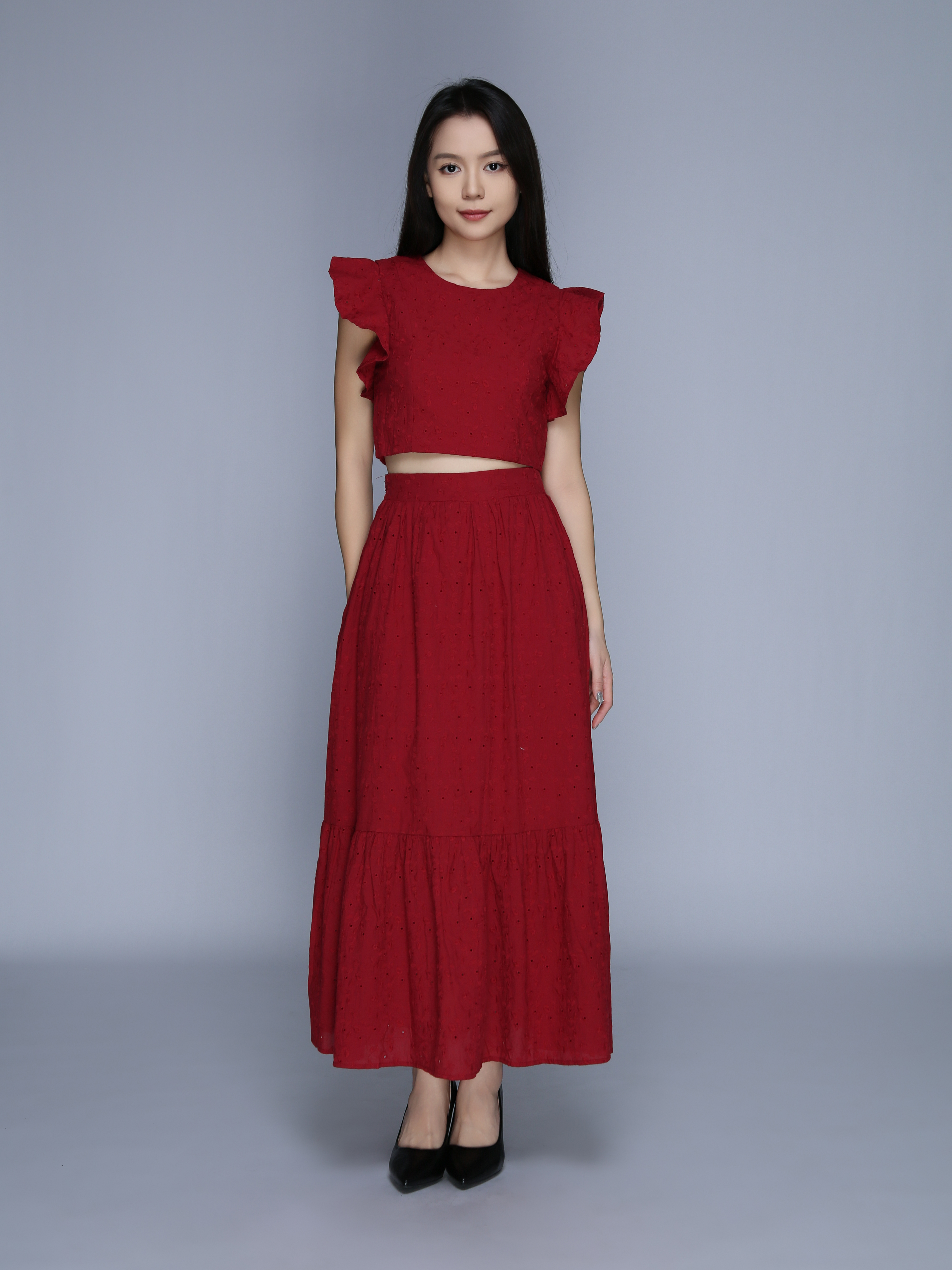 Sleeveless Back Zip Top With Long Skirt Set 39644