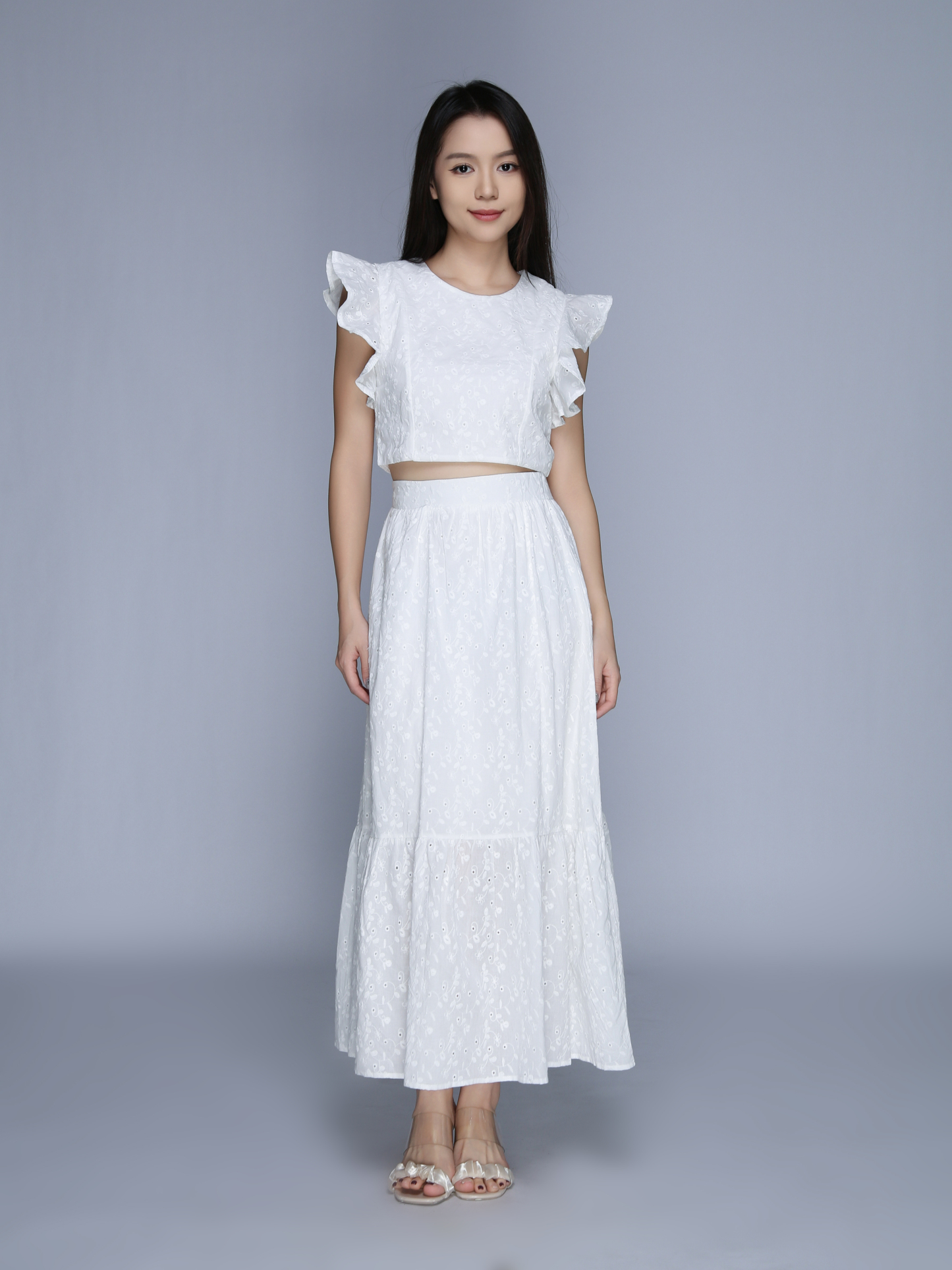 Sleeveless Back Zip Top With Long Skirt Set 39644