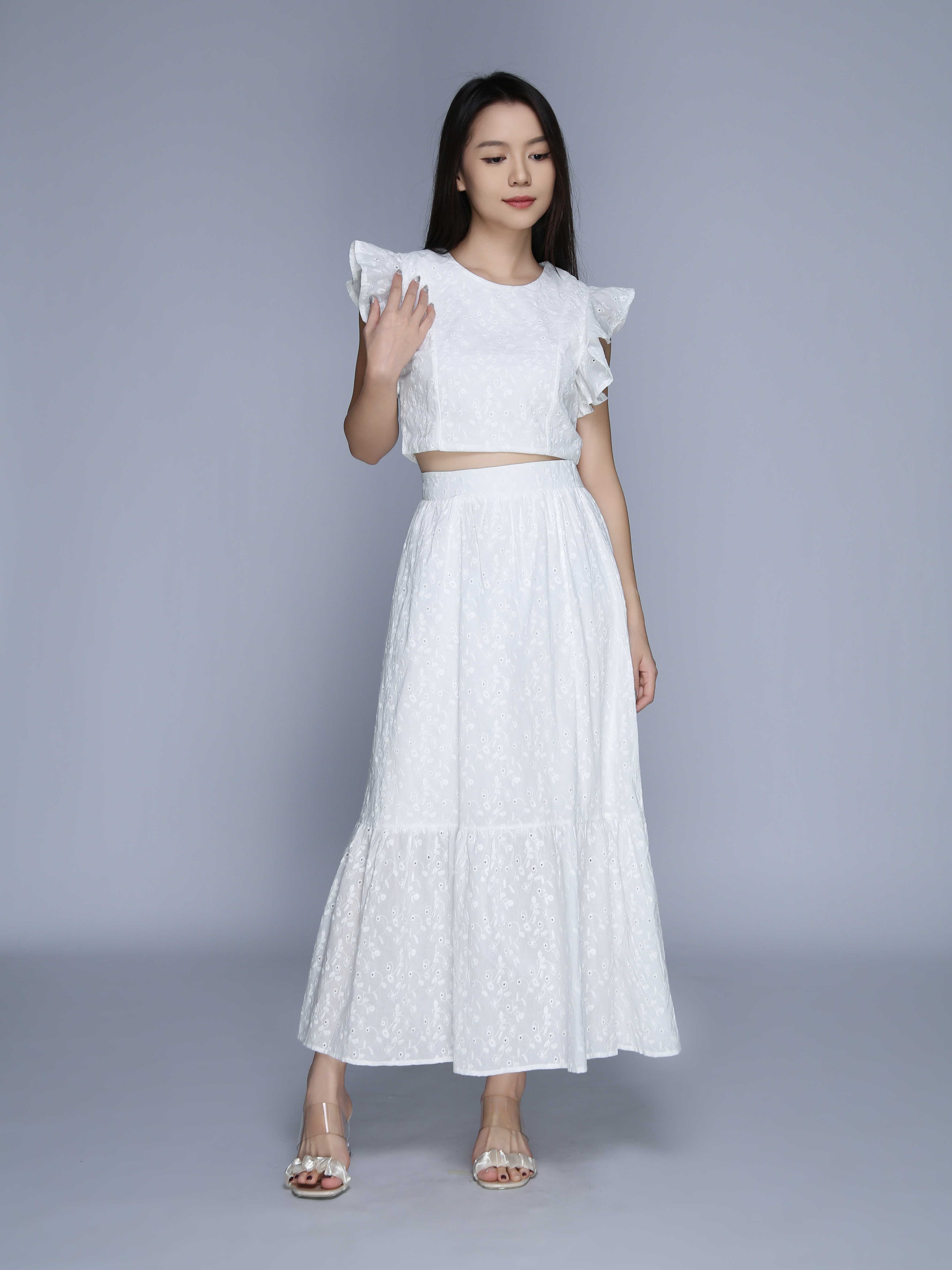 Sleeveless Back Zip Top With Long Skirt Set 39644