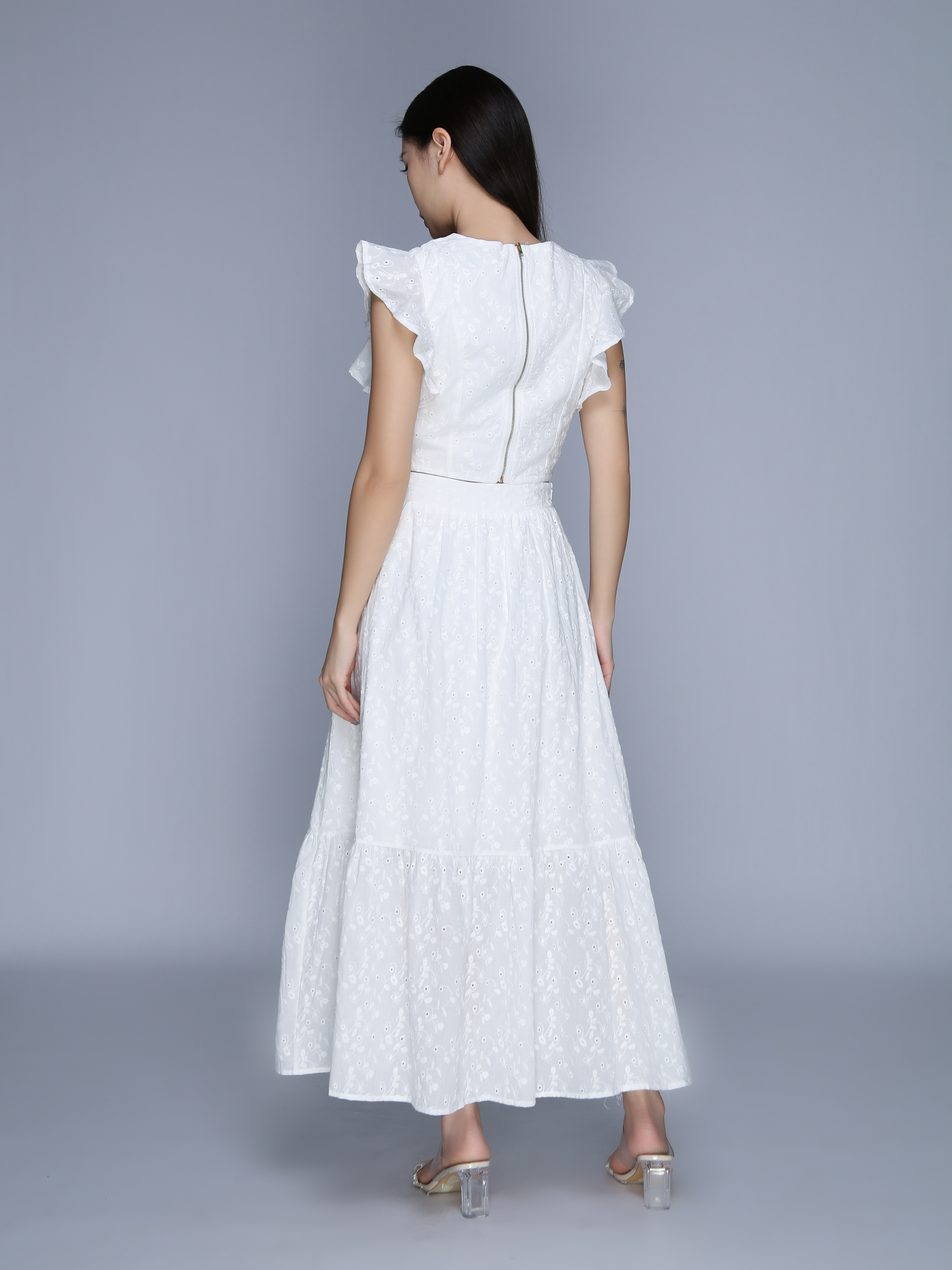 Sleeveless Back Zip Top With Long Skirt Set 39644