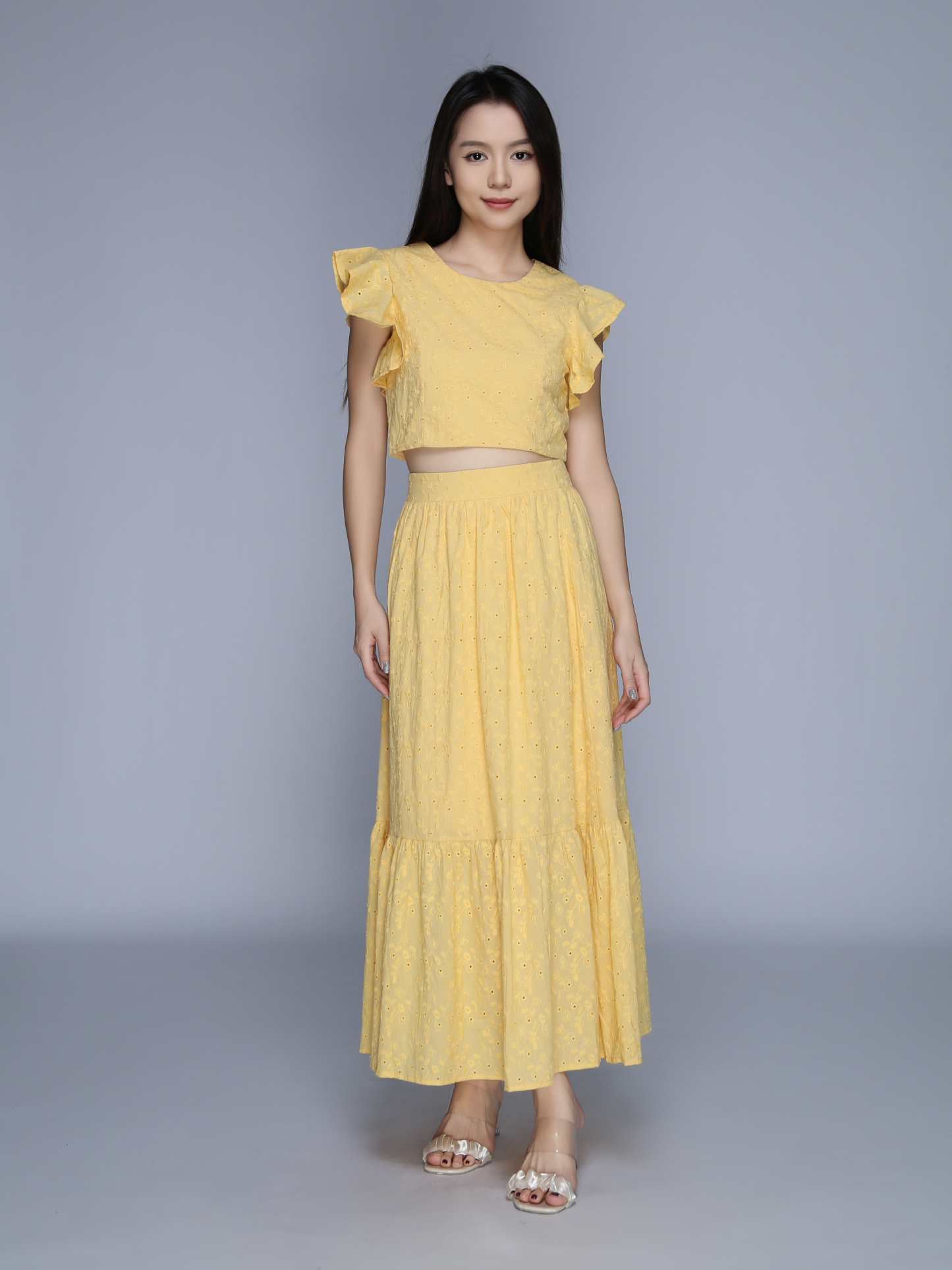 Sleeveless Back Zip Top With Long Skirt Set 39644