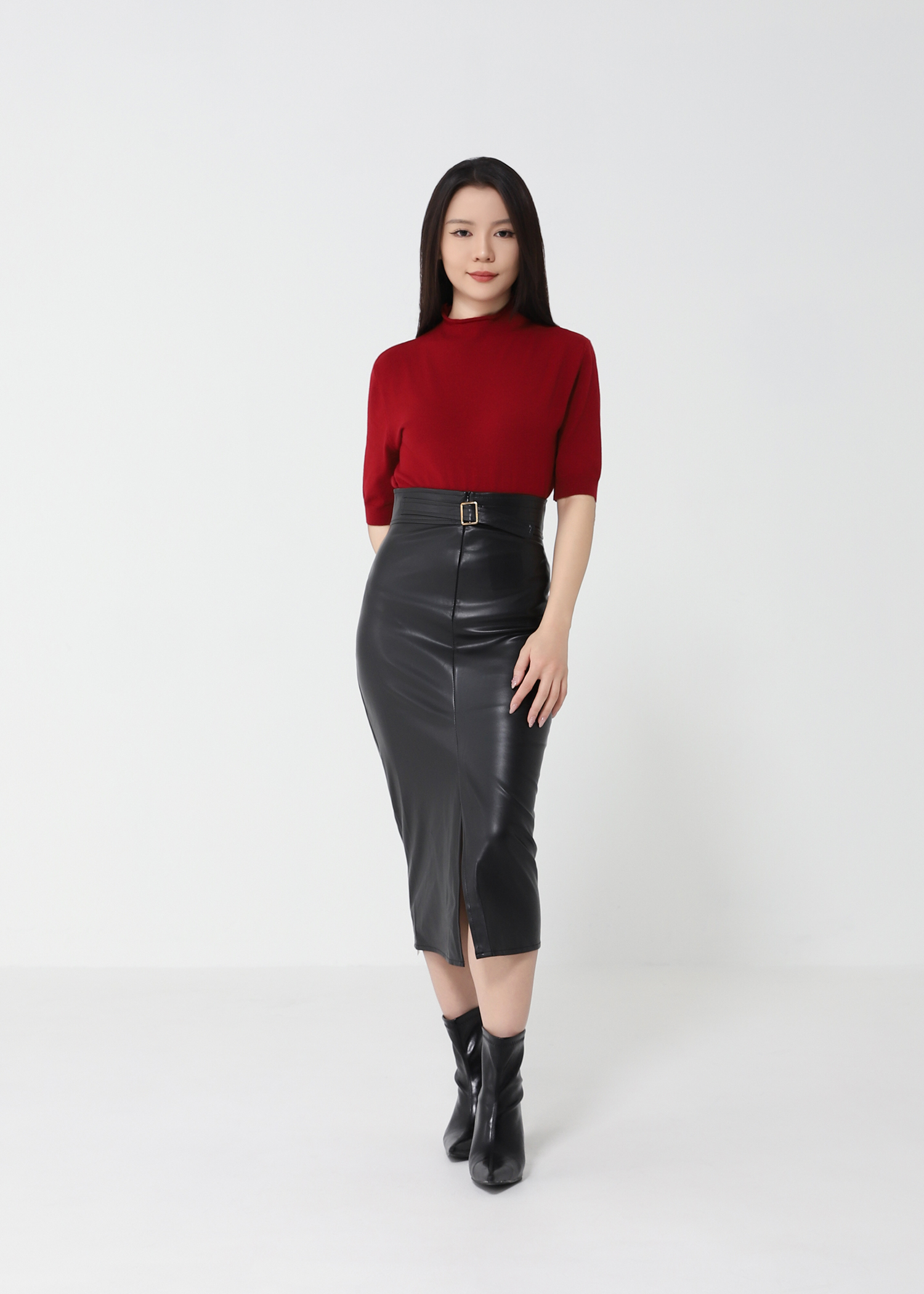 Leather High Waist Long Skirt 49041