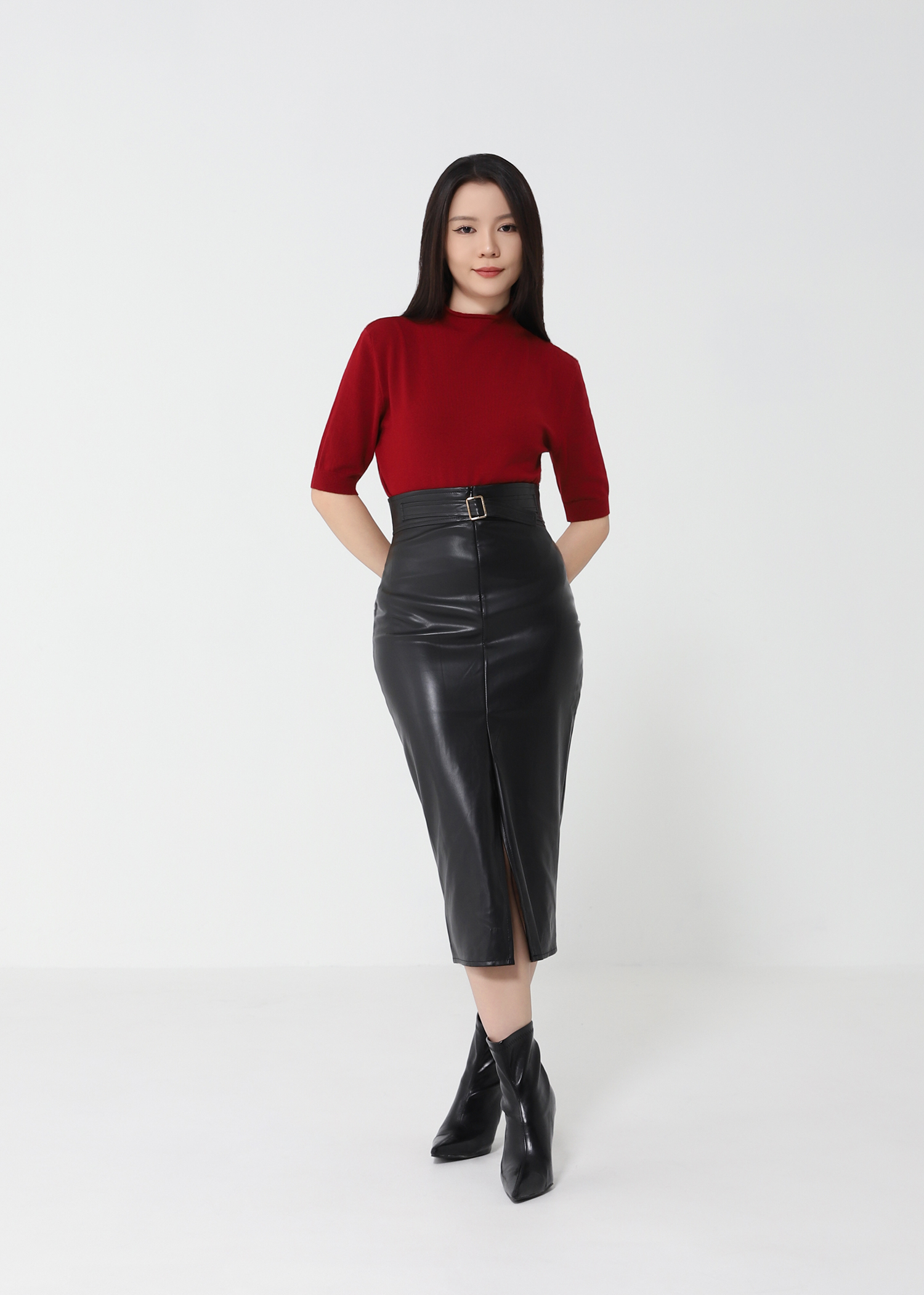 Leather High Waist Long Skirt 49041