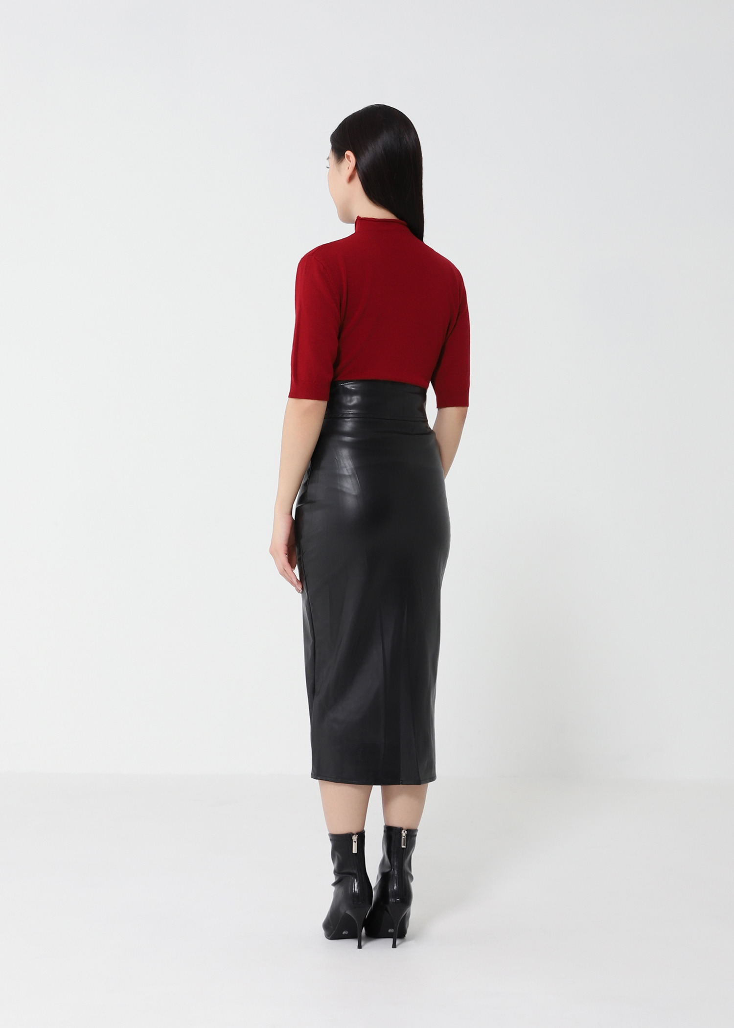 Leather High Waist Long Skirt 49041