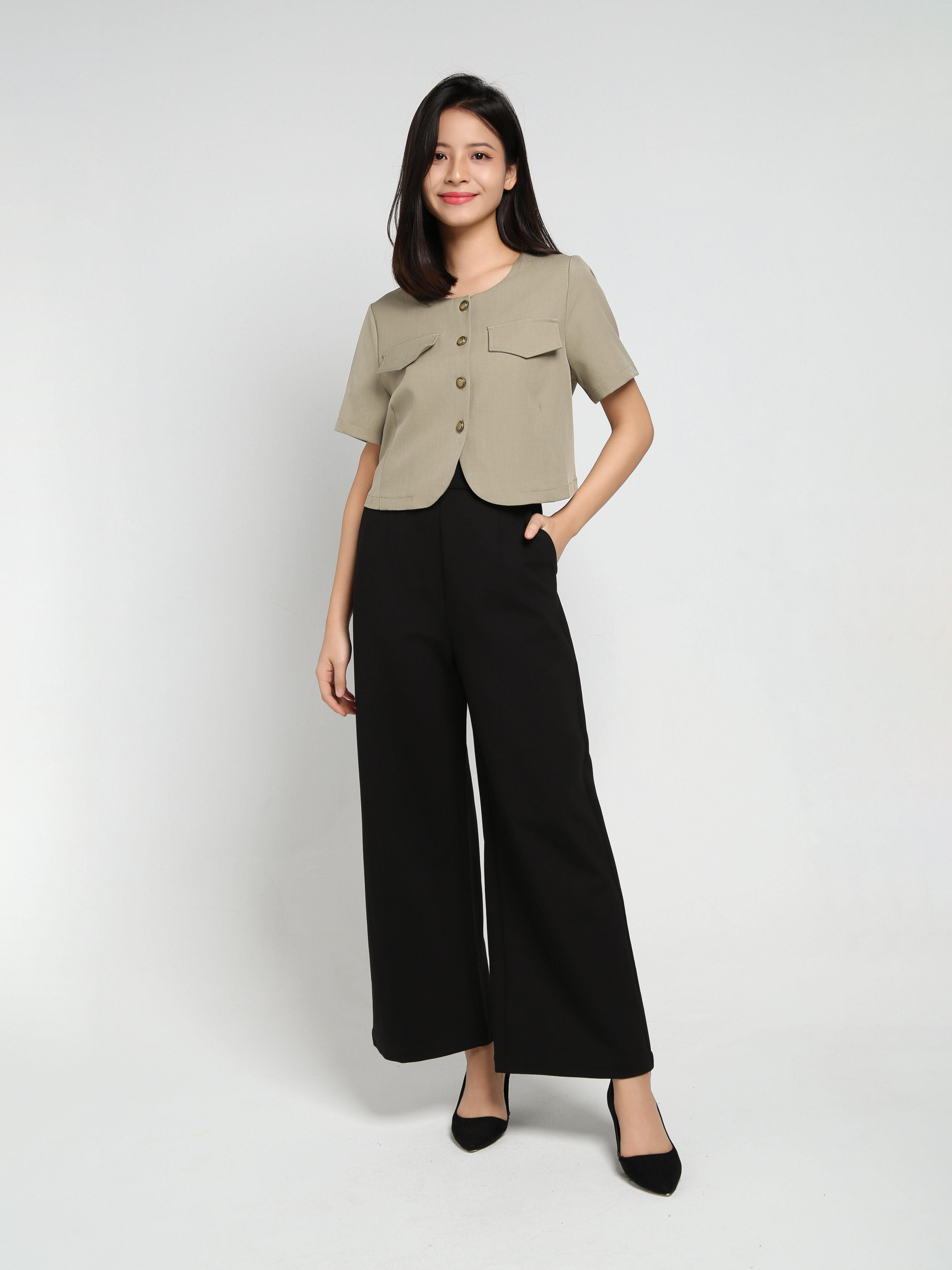 High Waist Side Pocket Long Pant 39618