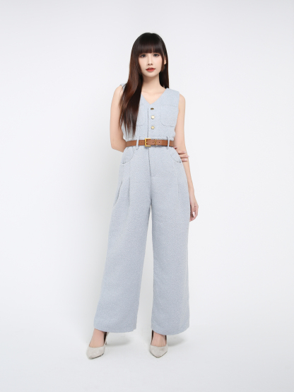 Sleeveless Front Button Jumpsuit With Belt 39664