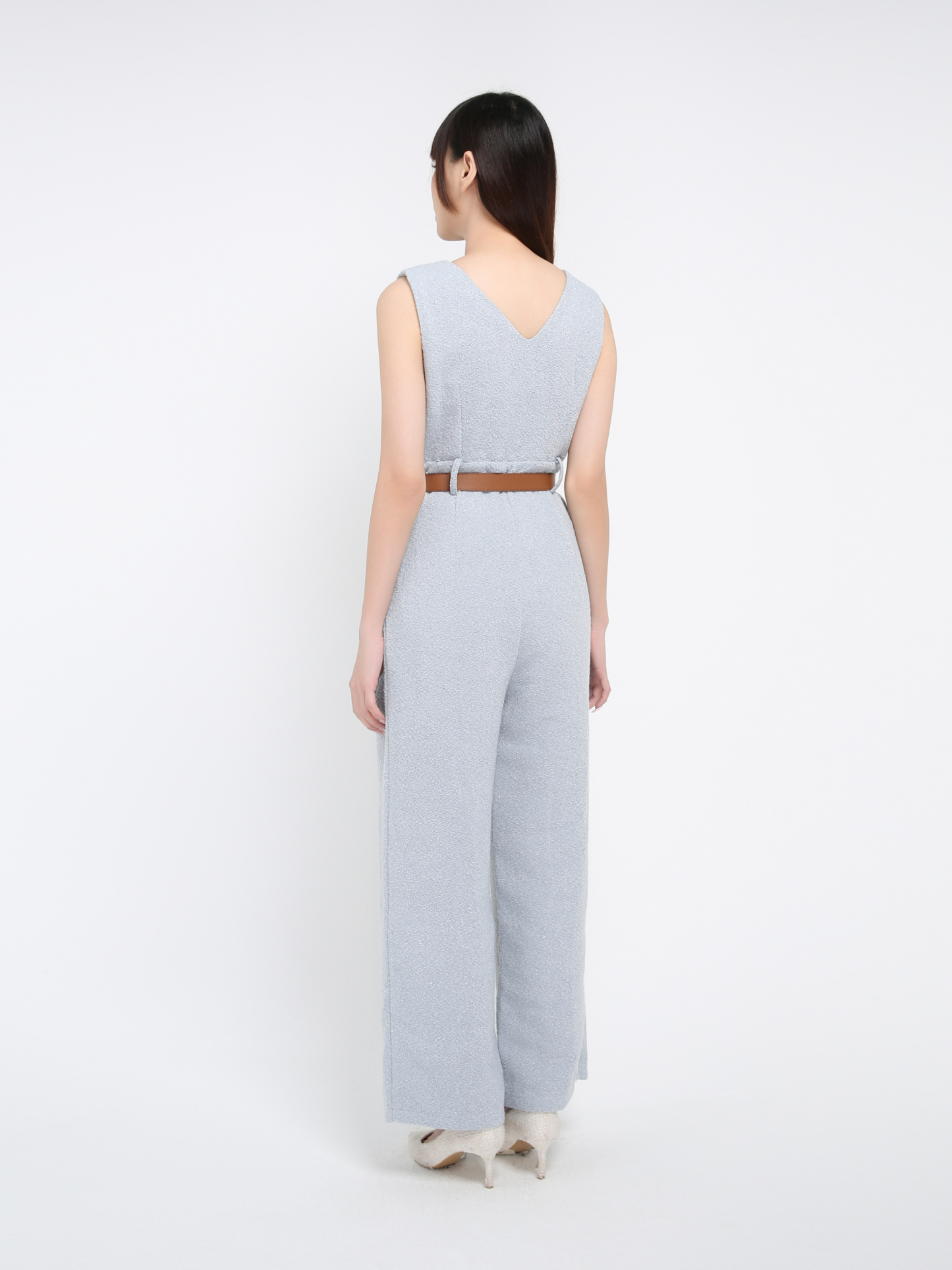 Sleeveless Front Button Jumpsuit With Belt 39664