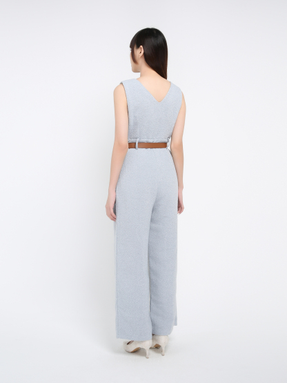 Sleeveless Front Button Jumpsuit With Belt 39664