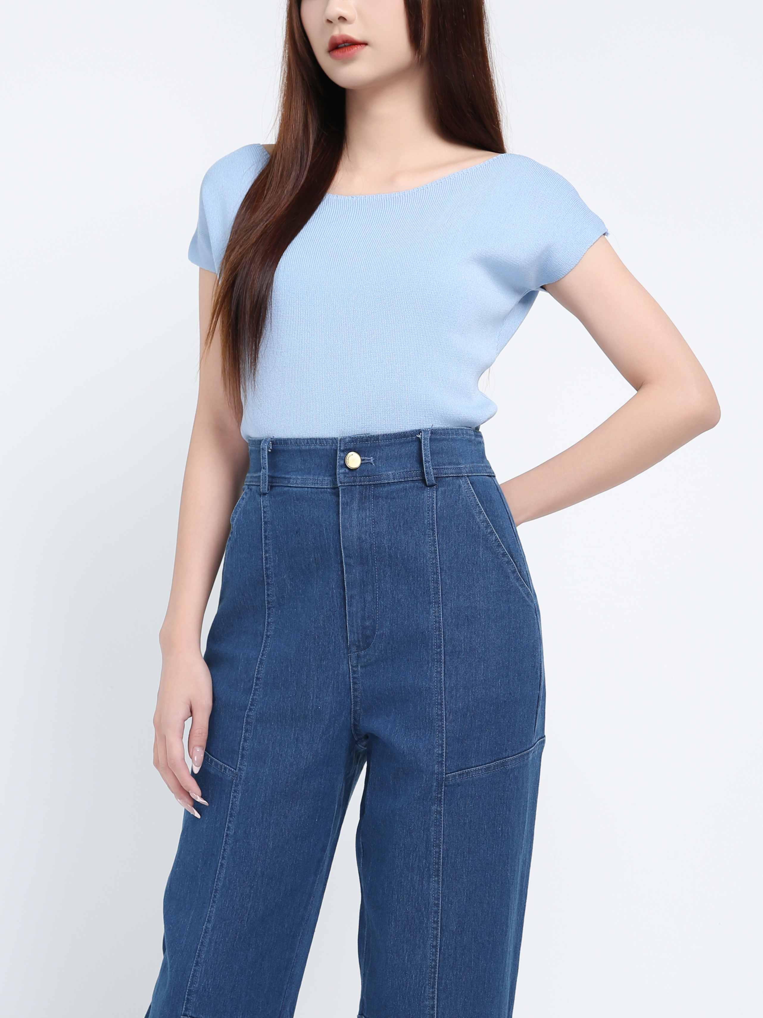 Denim High Waist Side Pocket Long Pant 39639